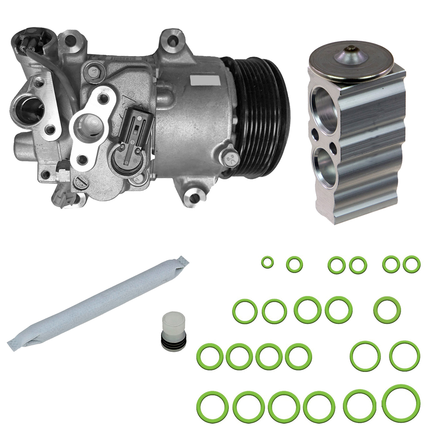 9642538 4-Piece Kit A/C Compressor, With Clutch, 6-Groove Pulley, 2.5L, 4Cyl, Includes (1) A/C Compressor, (1) Drier Desiccant Element, (1) A/C Expansion Valve and (1) A/C...
