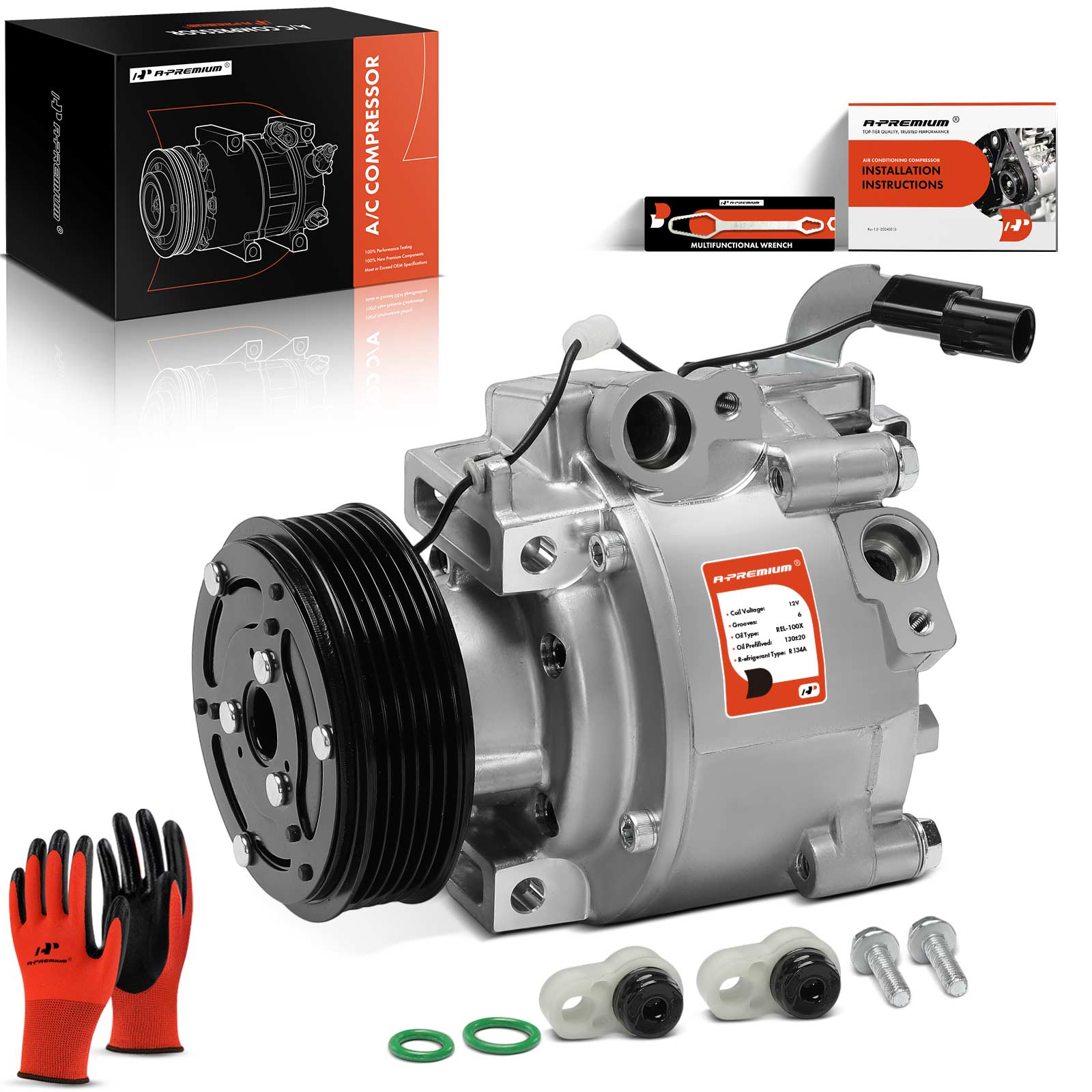 AC Compressor with Clutch with 6-Groove Pulley A-Premium APACC949