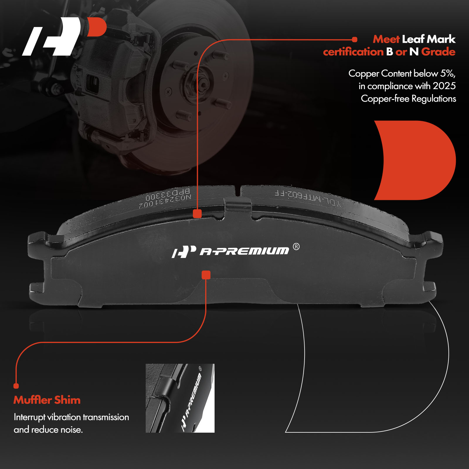 APBPD552 4 Pcs Front Ceramic Brake Pads