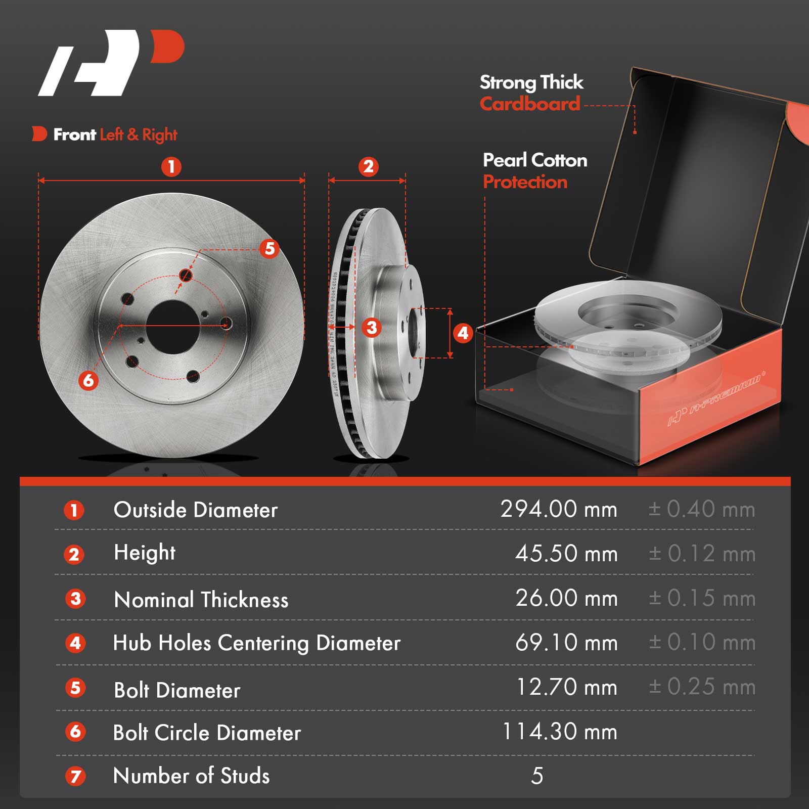 APBRPR1426 6 Pcs Front Disc Brake Rotors & Ceramic Brake Pads