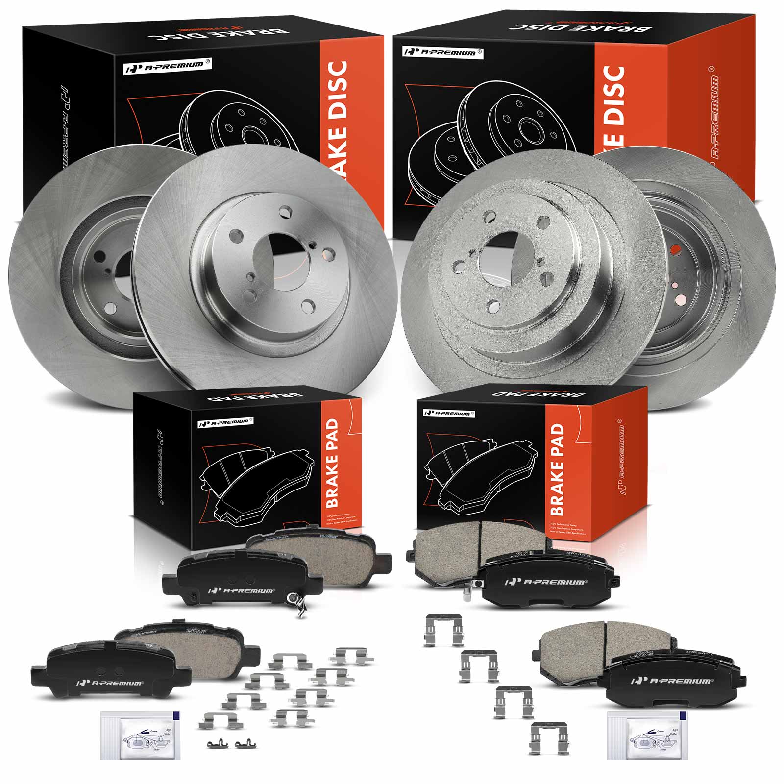 APBRPR1846 12 Pcs Front & Rear Disc Brake Rotors & Ceramic Brake Pads