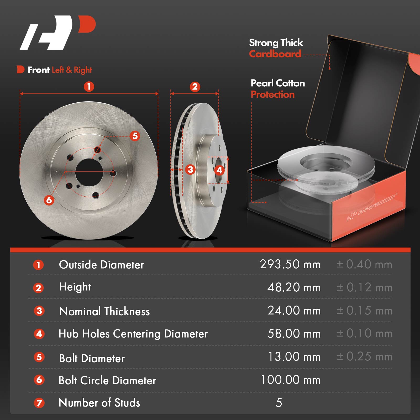 APBRPR1875 6 Pcs Front Disc Brake Rotors & Ceramic Brake Pads