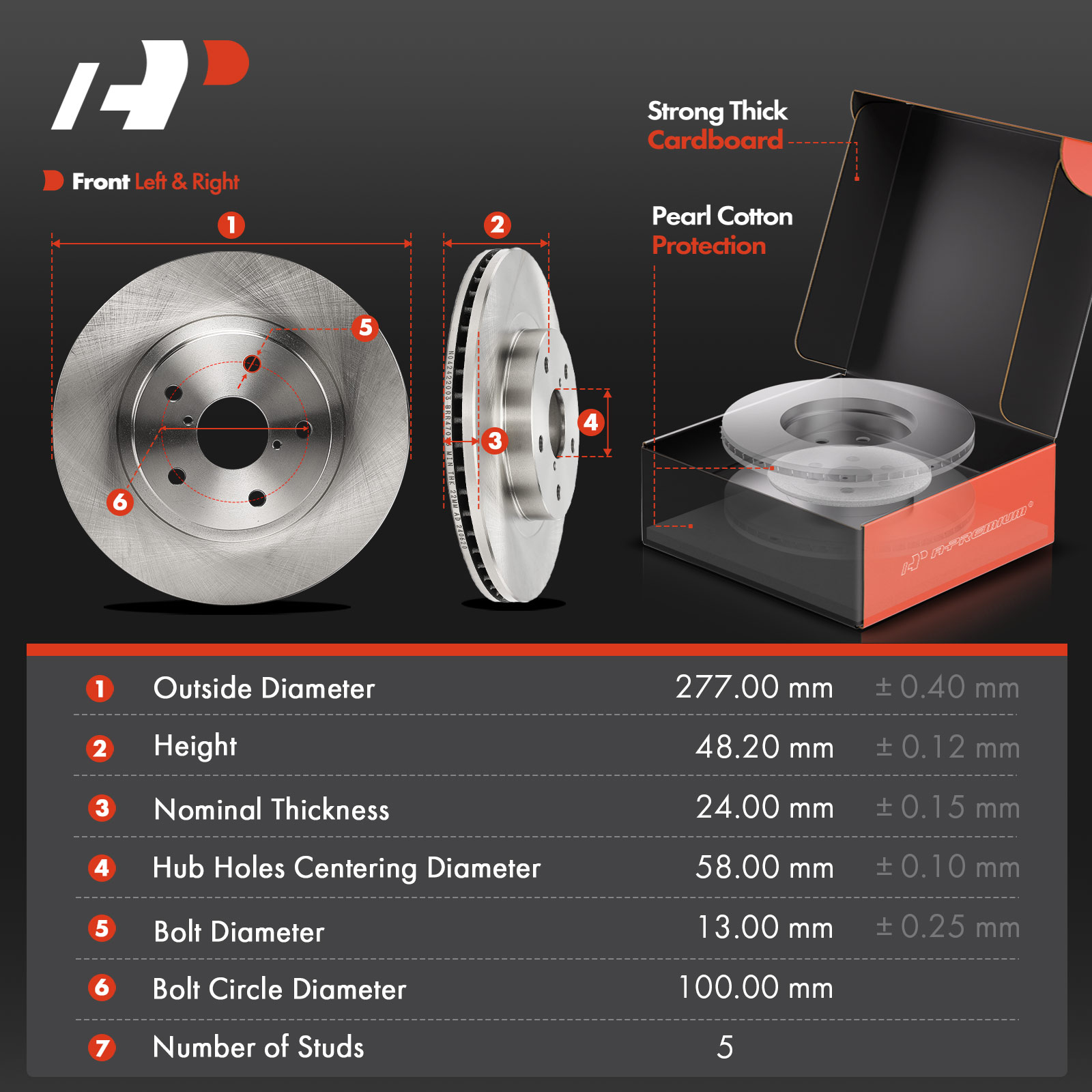 APBRPR1877 6 Pcs Front Disc Brake Rotors & Ceramic Brake Pads