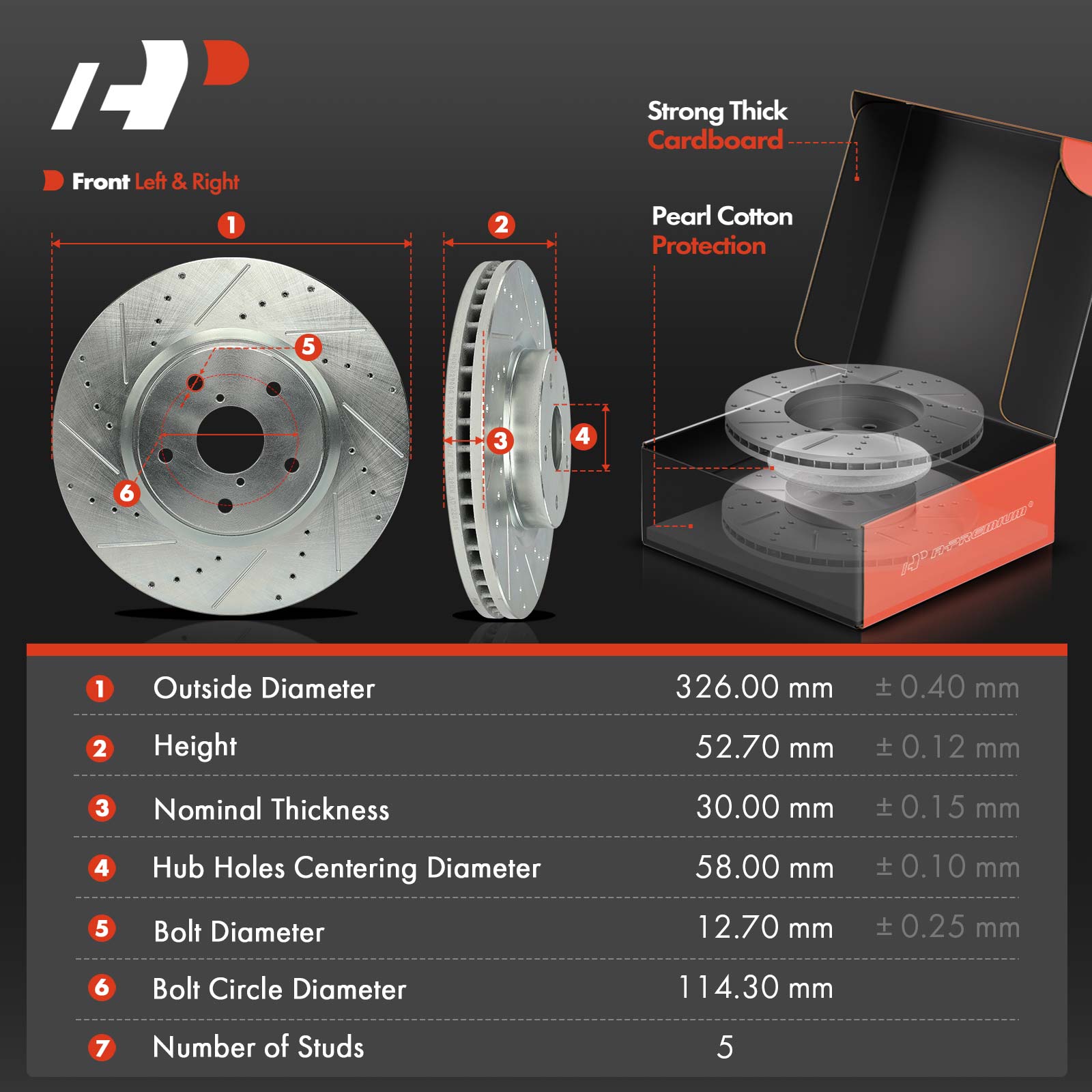 APBRPS1147 6 Pcs Front Drilled Rotors & Ceramic Brake Pads