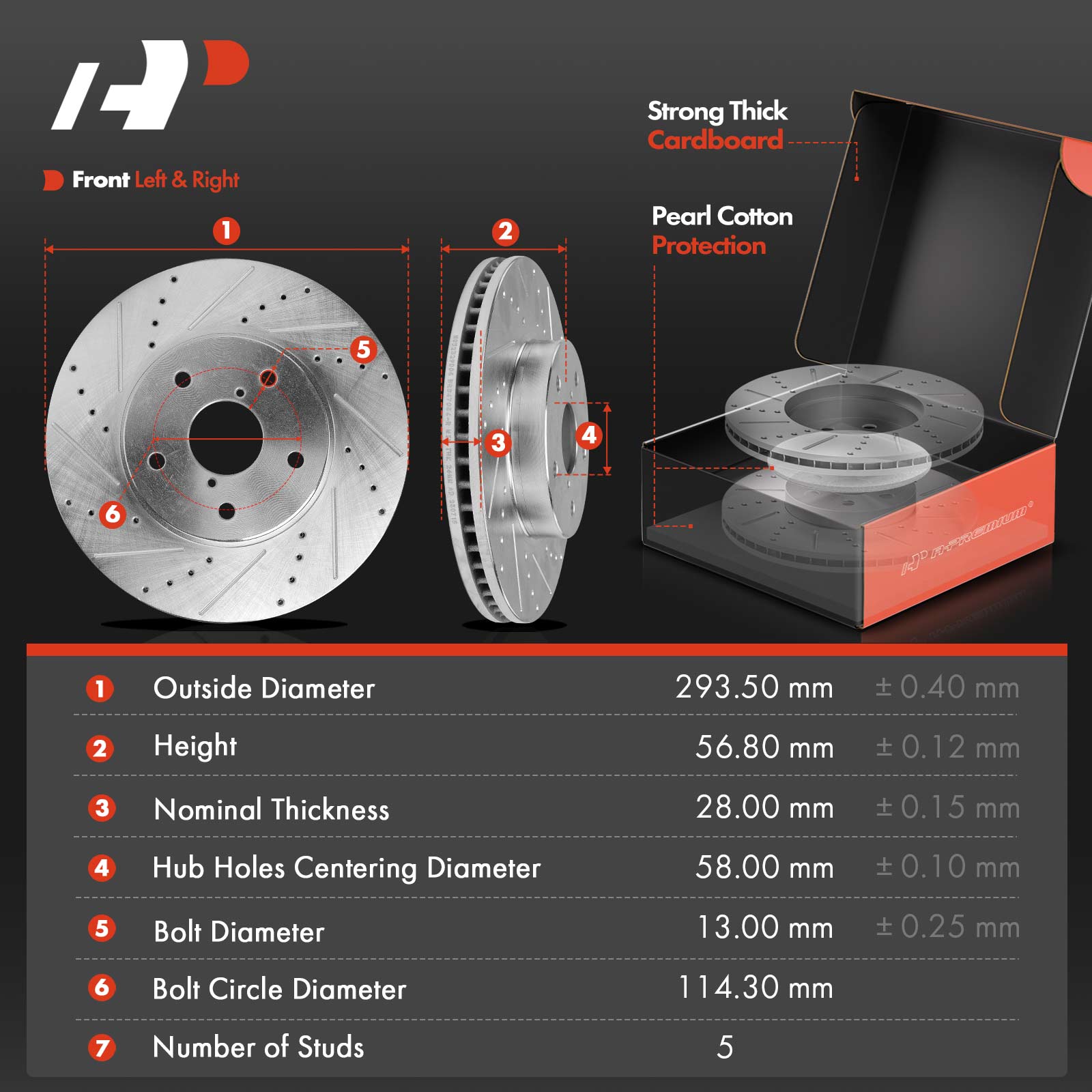 APBRPS1342 12 Pcs Front & Rear Drilled Brake Rotors & Ceramic Brake Pads