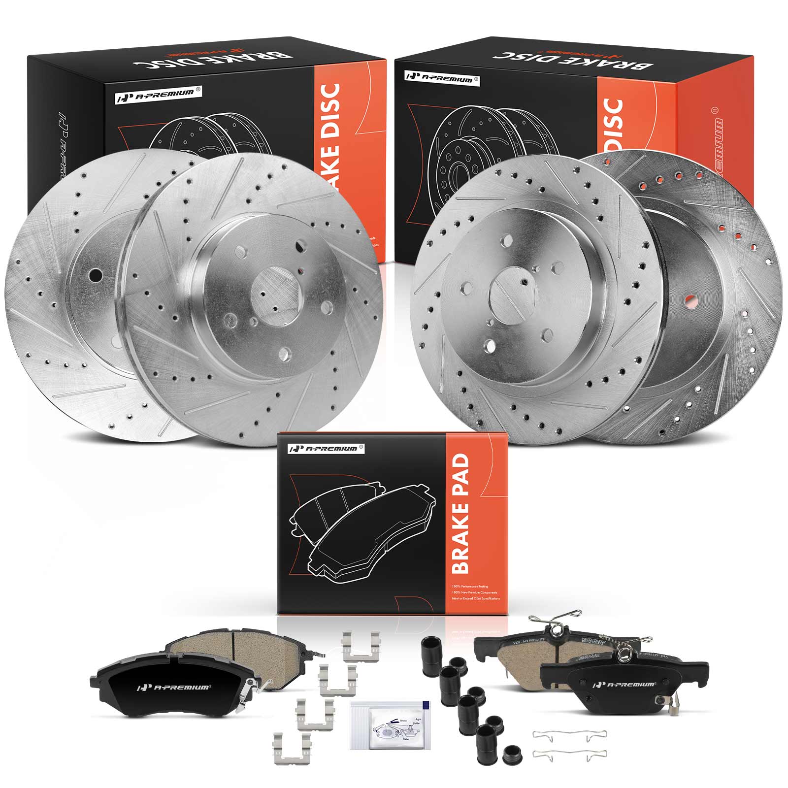 APBRPS1342 12 Pcs Front & Rear Drilled Brake Rotors & Ceramic Brake Pads