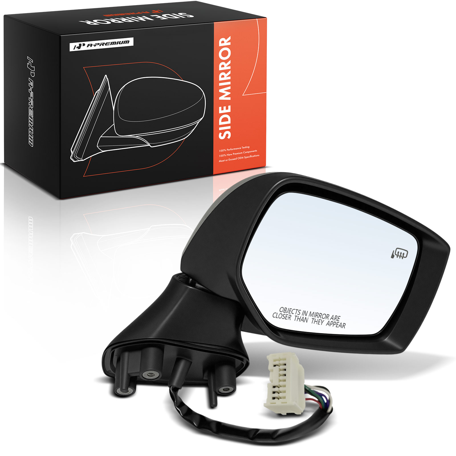 APMI3348TW Passenger Side Mirror, Power Adjust, Heated, Manual Folding, Textured Black, No Signal Light, No Memory, No Puddle Light, No Auto-Dim, No Blind Spot Feature