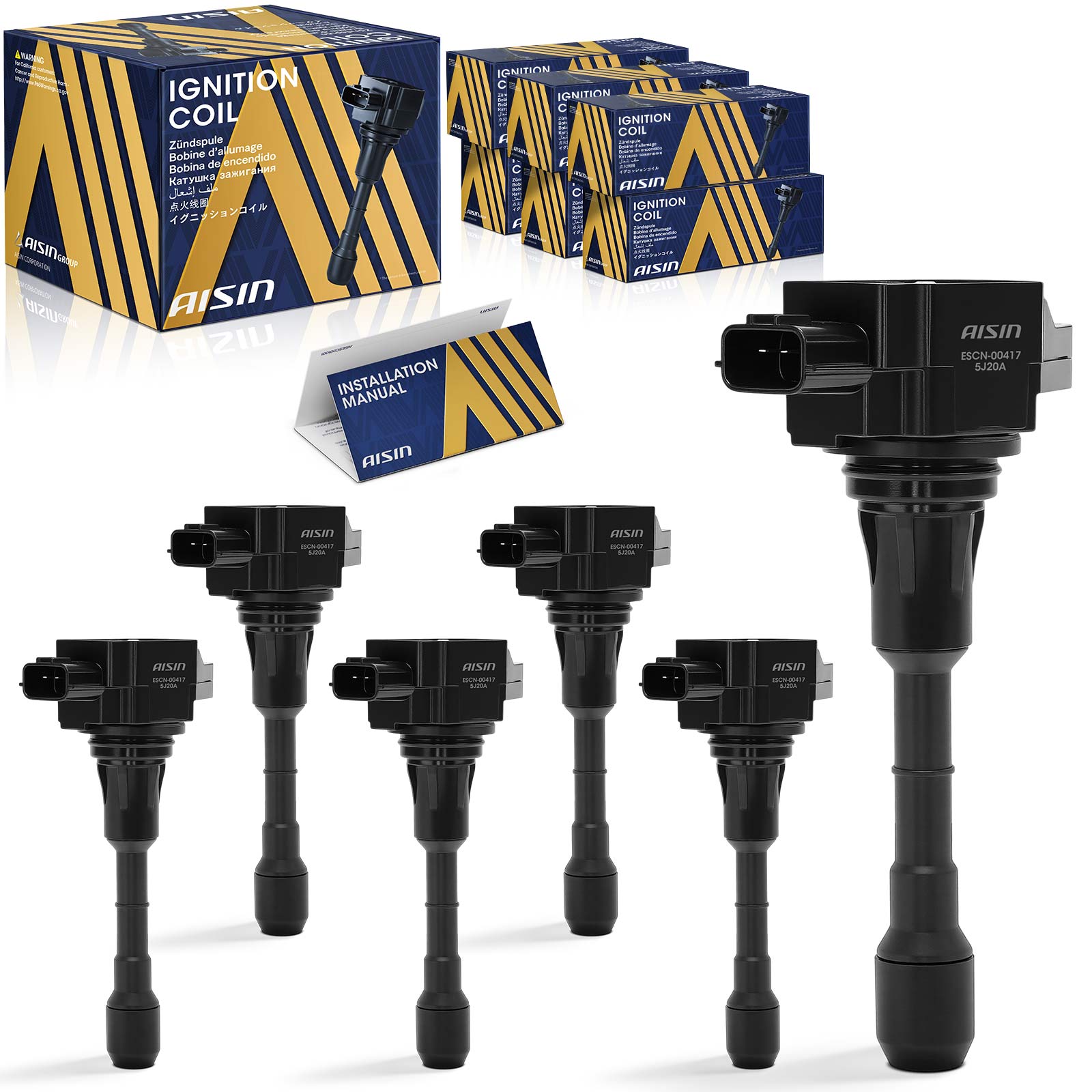 ESCN-00417 Ignition Coil, Blade 3-Terminal Set of 6