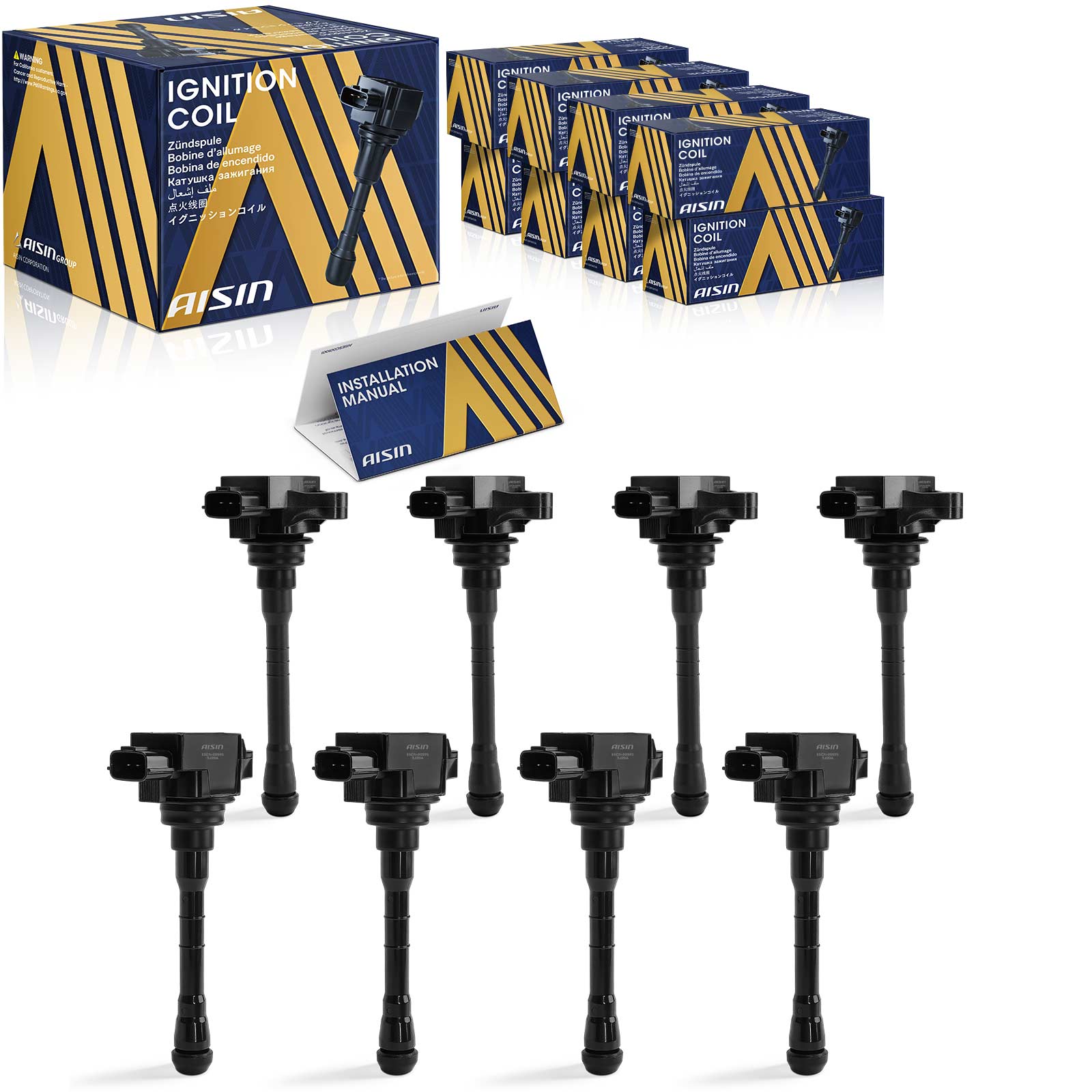ESCN-00593 Front and Rear Ignition Coil, 5.6L, 8Cyl, Blade 3 + 3-Terminal Set of 8