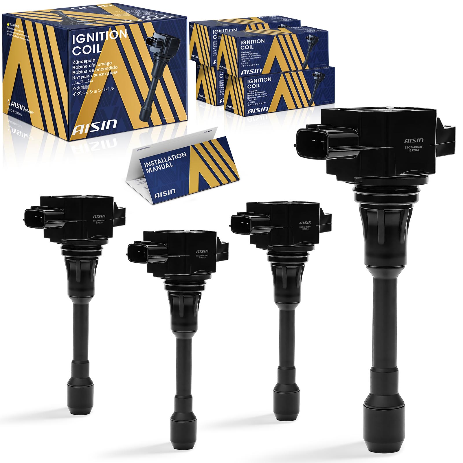 ESCN-00601 Ignition Coil, Blade 3-Terminal Set of 4