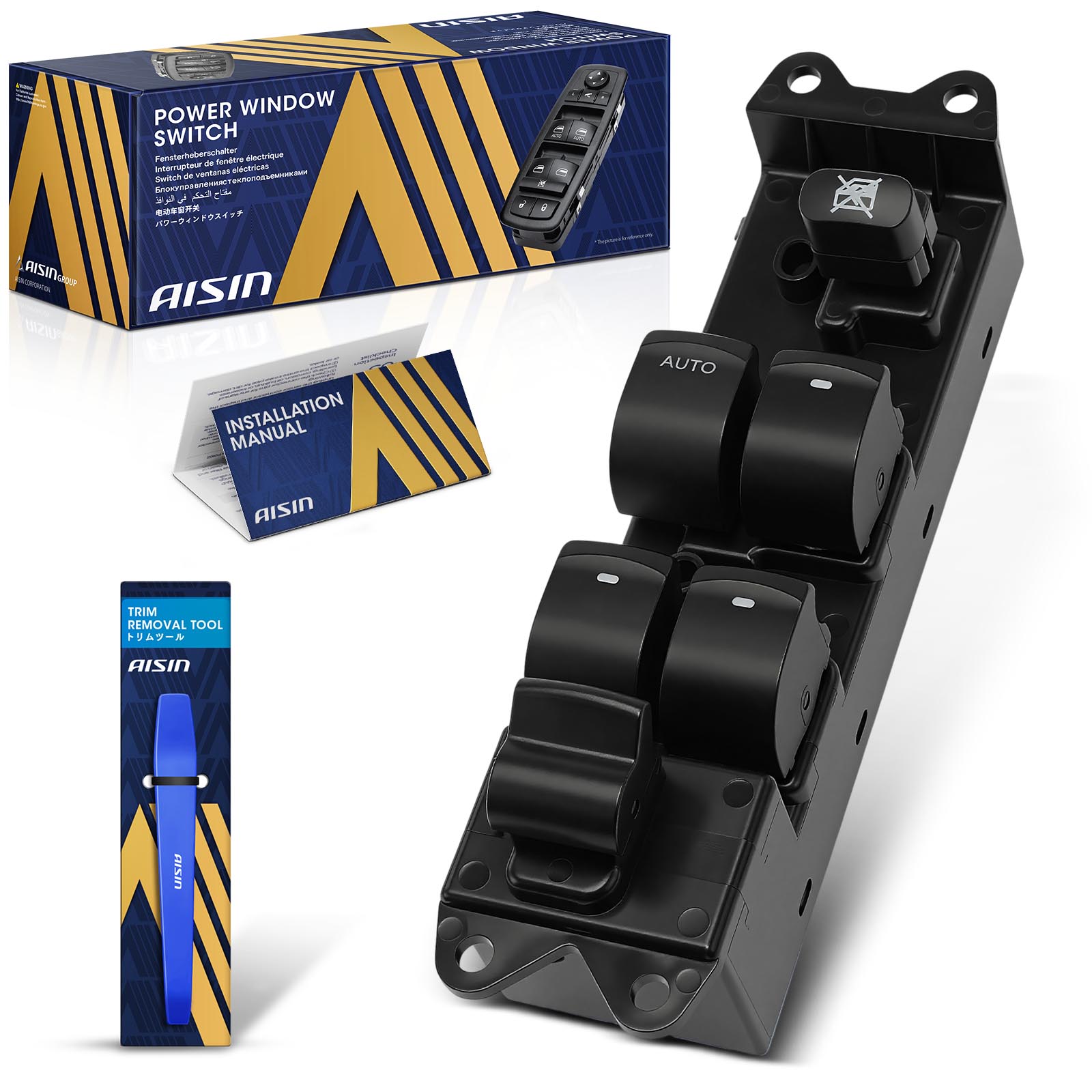 PWSAZ-00123 Front, Driver Side Window Switch Black