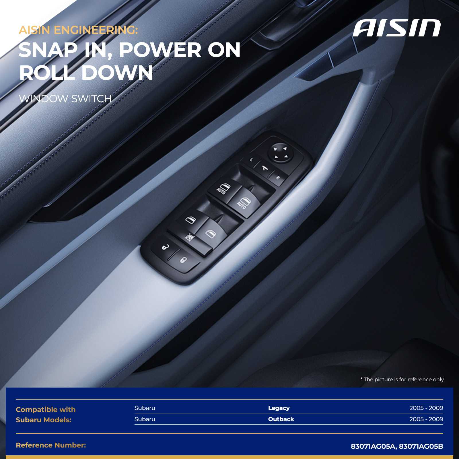 PWSAZ-00123 Front, Driver Side Window Switch Black - Image 2