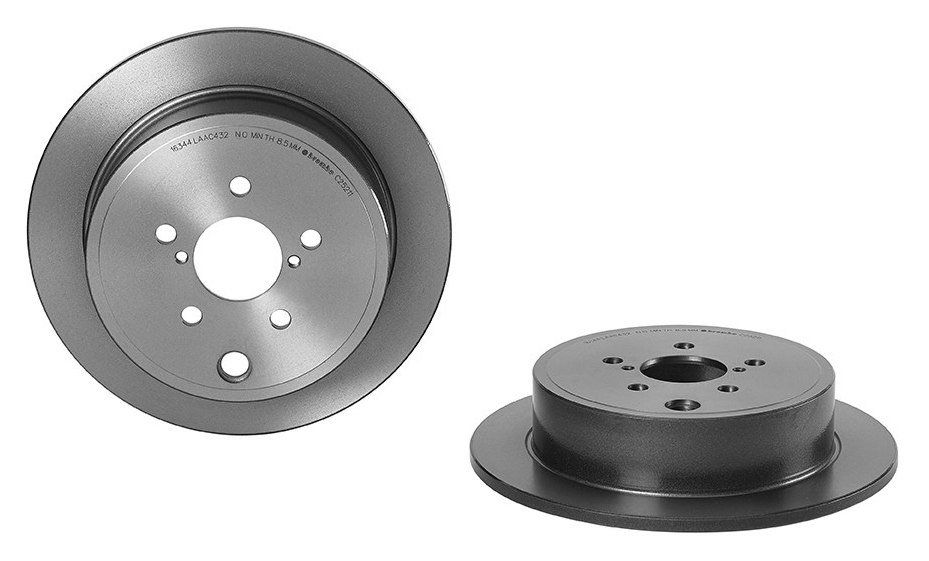 08.C252.11 Rear, Driver or Passenger Side Brake Disc, Coated, Plain Surface, Solid, 5 Lugs, 286 mm, PRIME UV Coated Series