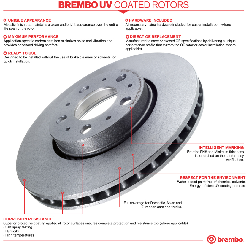 09.5285.11 Front, Driver or Passenger Side Brake Disc, Coated, Plain Surface, Vented, 4 Lugs, 240 mm, PRIME Series - Image 3