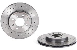 09.5509.1X Front, Driver or Passenger Side Brake Disc, Coated, Cross-Drilled, Vented, 4 Lugs, 262 mm, Xtra Series