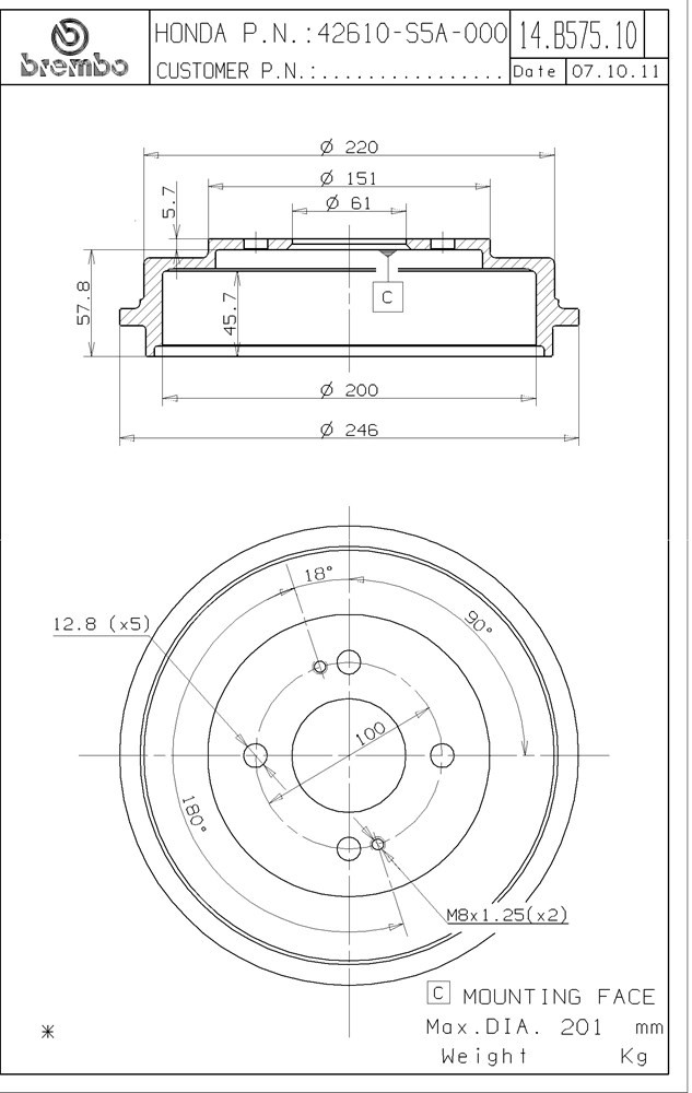 14.B575.10 Rear Brake Drum, 200 mm - Image 2