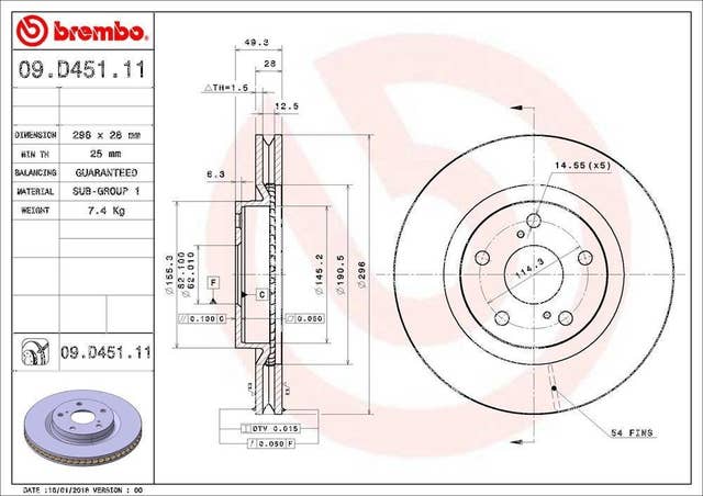 Brembo Premium UV 09.D451.11 | Front Disc Brake Rotor