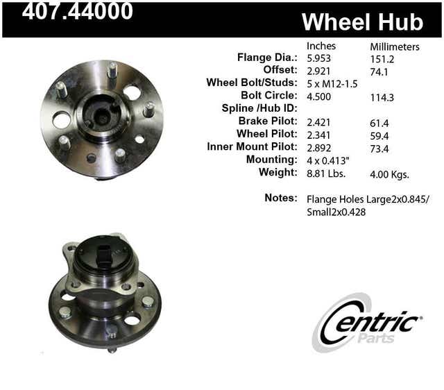 Centric Parts Rear Left Wheel Bearing and Hub Assembly | 407.44000