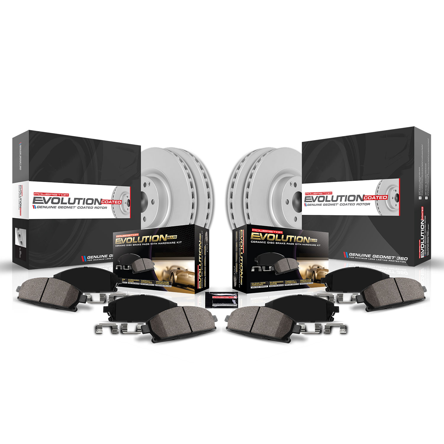 CRK8518 Front and Rear Brake Disc and Pad Kit, Plain Surface, 5 Lugs, 333.5 mm and 331 mm, Ceramic, Z17 Evolution Geomet Coated