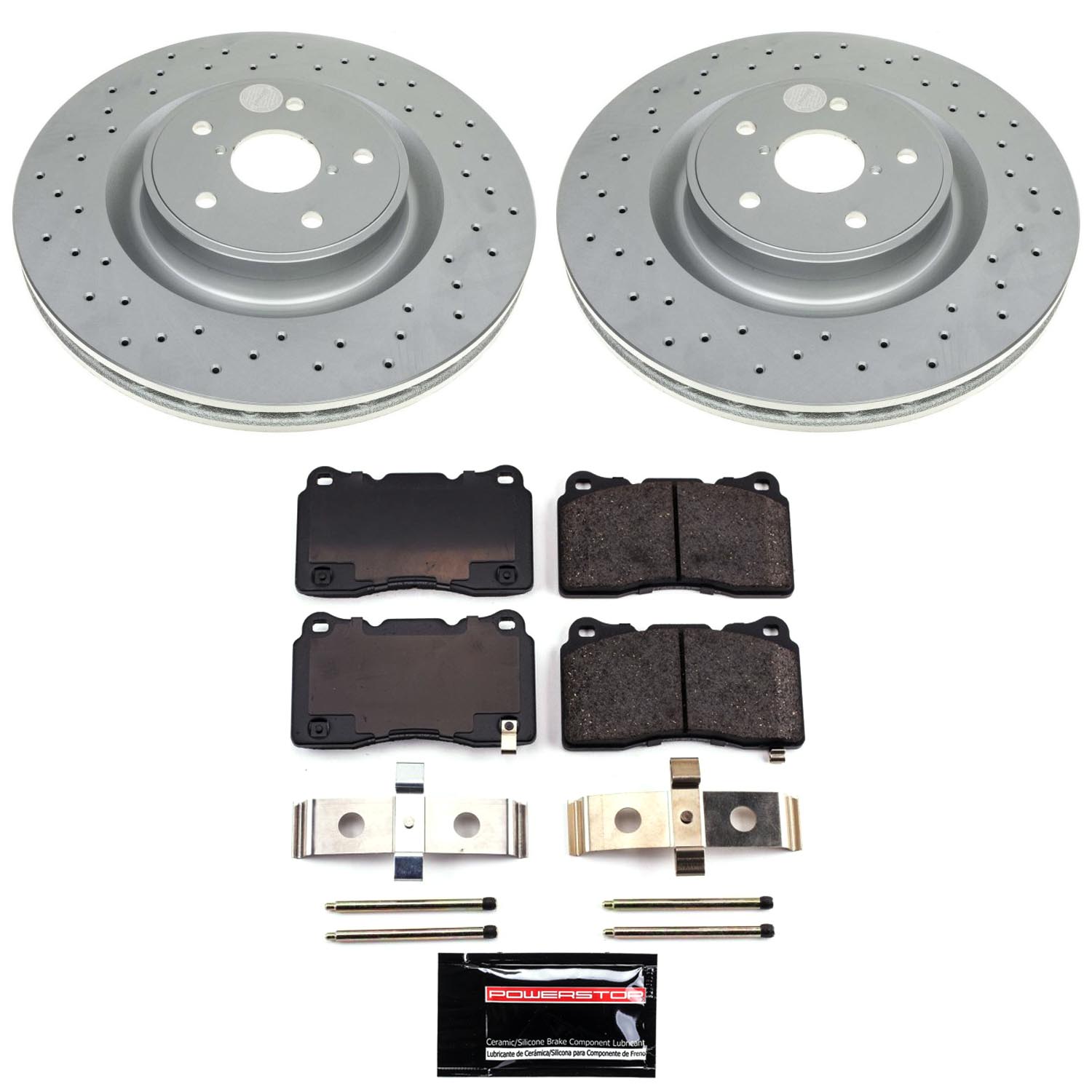 CRK9080 Front Brake Disc and Pad Kit, Cross-Drilled, 5 Lugs, 340.2 mm, Ceramic, Z17 Evolution Geomet Coated