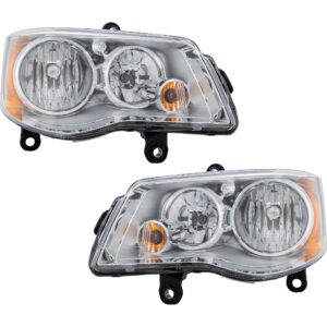 Driver and Passenger Side Headlights, with Bulbs, Halogen, Chrome Interior