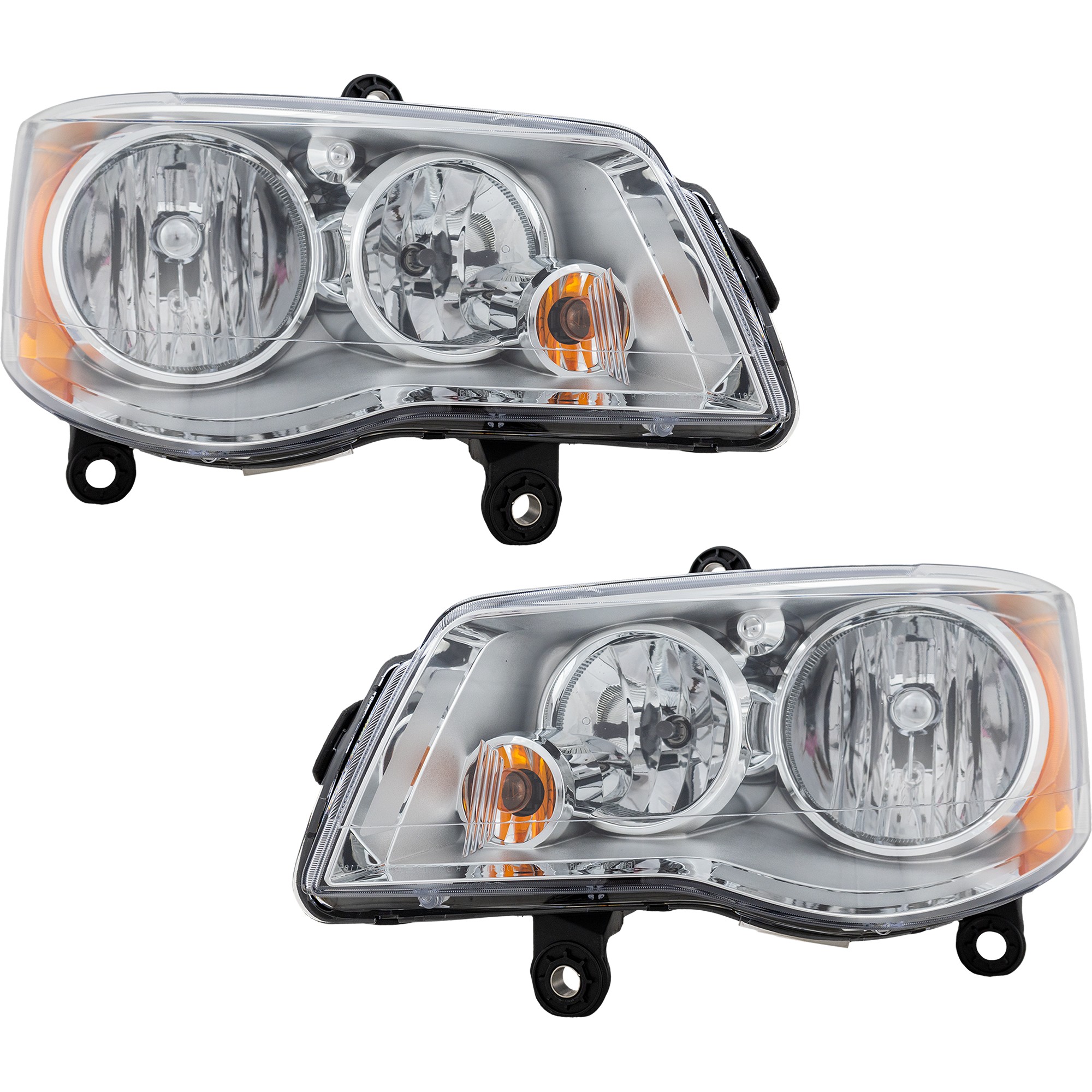 Driver and Passenger Side Headlights, with Bulbs, Halogen, Chrome Interior