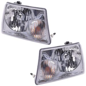 Driver and Passenger Side Headlights, with Bulbs, Halogen, Clear Lens, with Turn Signal Bulbs and Socket