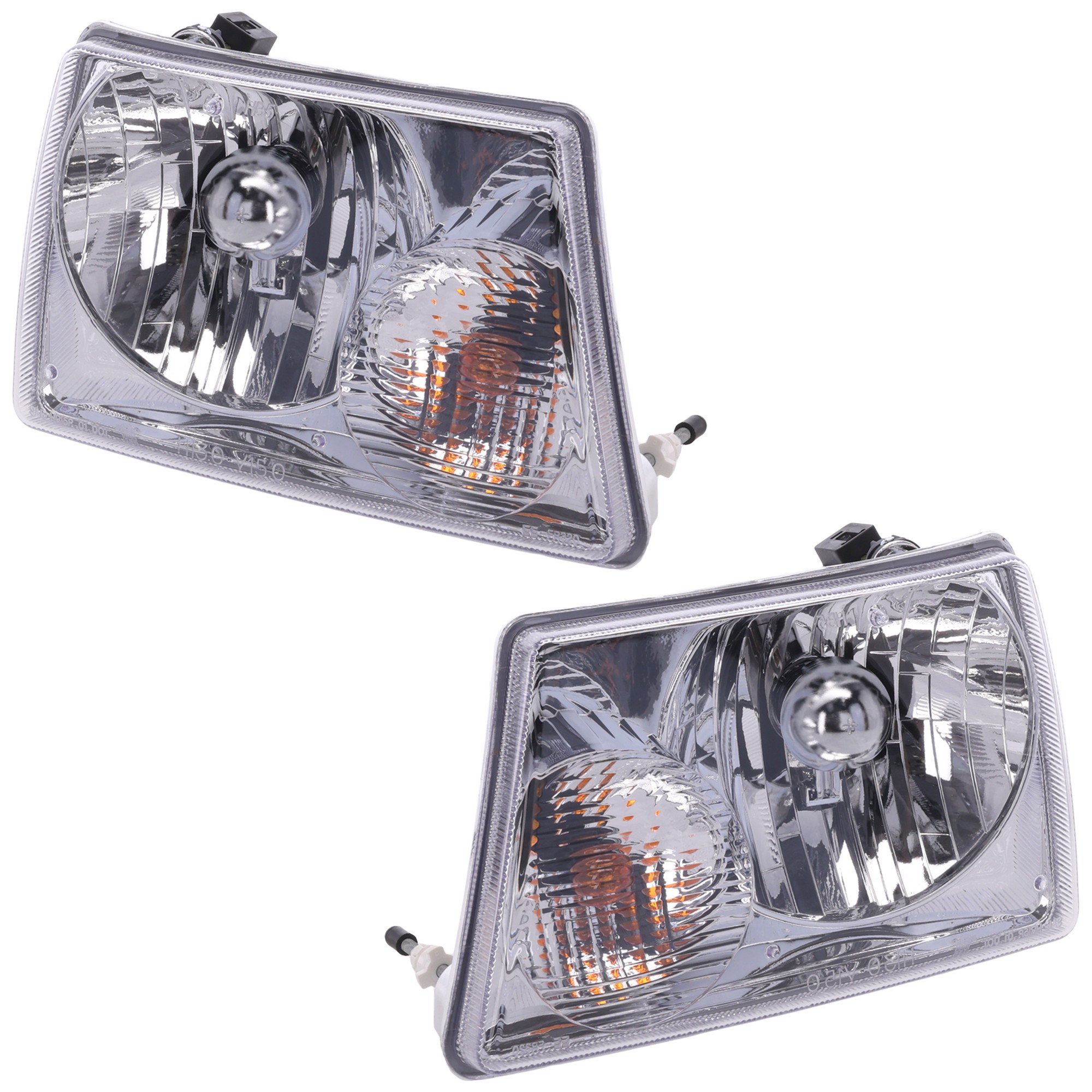 Driver and Passenger Side Headlights, with Bulbs, Halogen, Clear Lens, with Turn Signal Bulbs and Socket