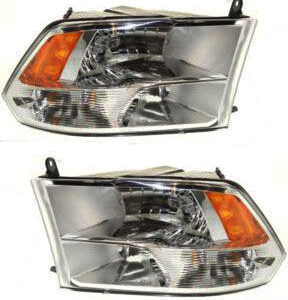 Driver and Passenger Side Headlights, with Bulbs, Halogen, For Models with Quad Lights, Dual beam Headlights
