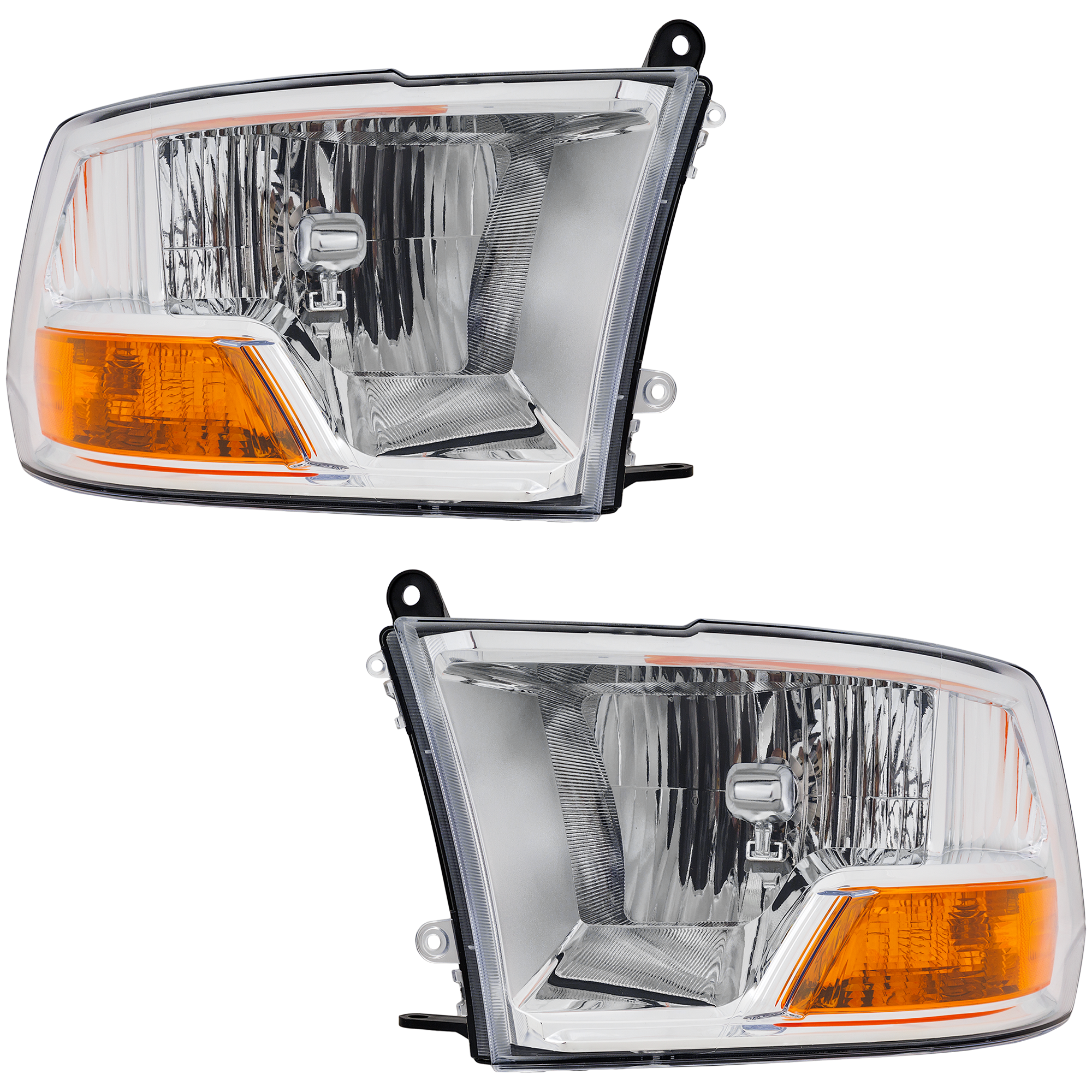 Driver and Passenger Side Headlights, with Bulbs, Halogen, For Models without Quad Lights, Single beam Headlights