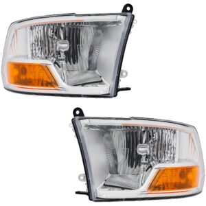 Driver and Passenger Side Headlights, with Bulbs, Halogen, For Models without Quad Lights, Single beam Headlights