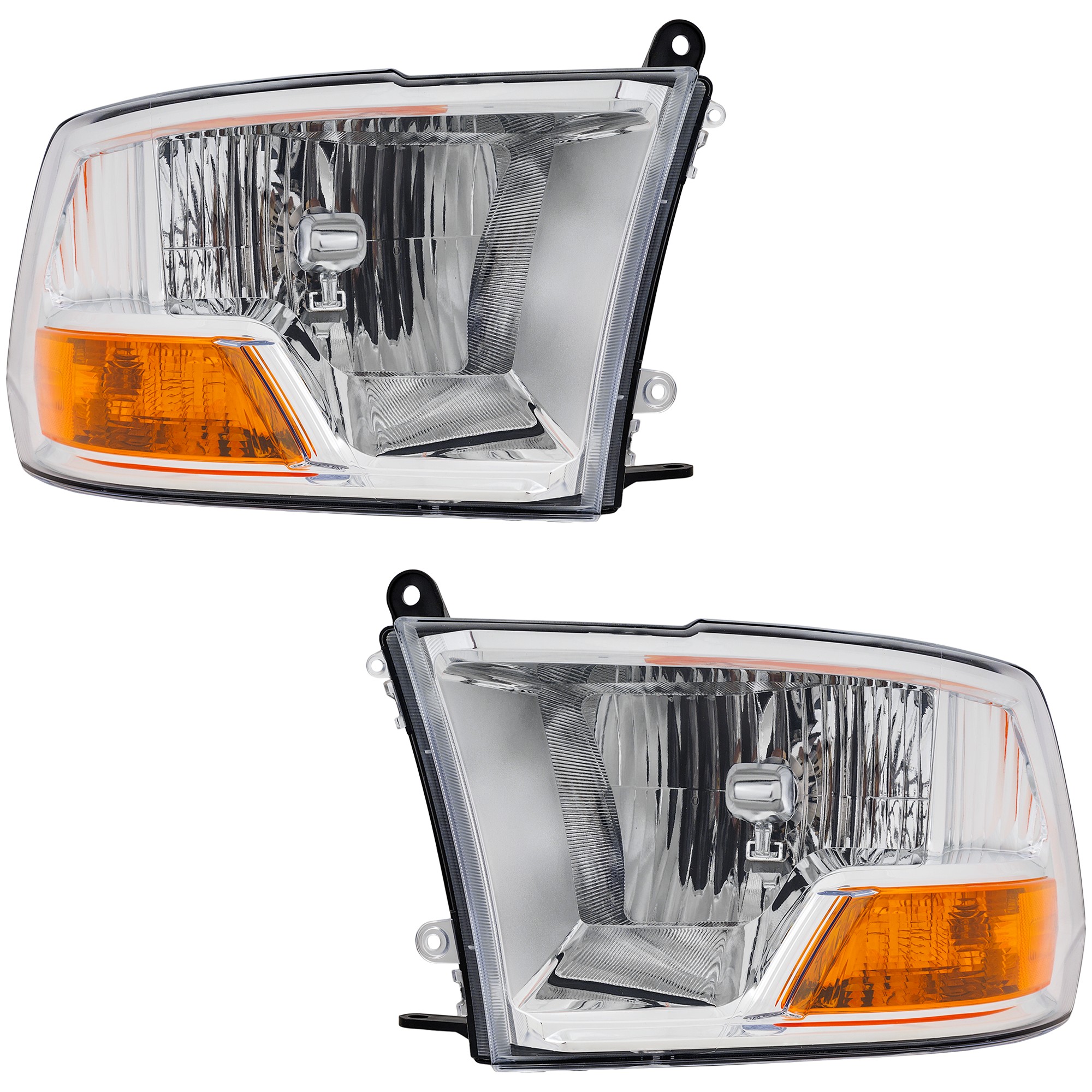 Driver and Passenger Side Headlights, with Bulbs, Halogen, For Models without Quad Lights, Single beam Headlights
