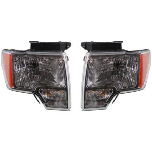 Driver and Passenger Side Headlights, with Bulbs, Halogen, with Chrome Trim