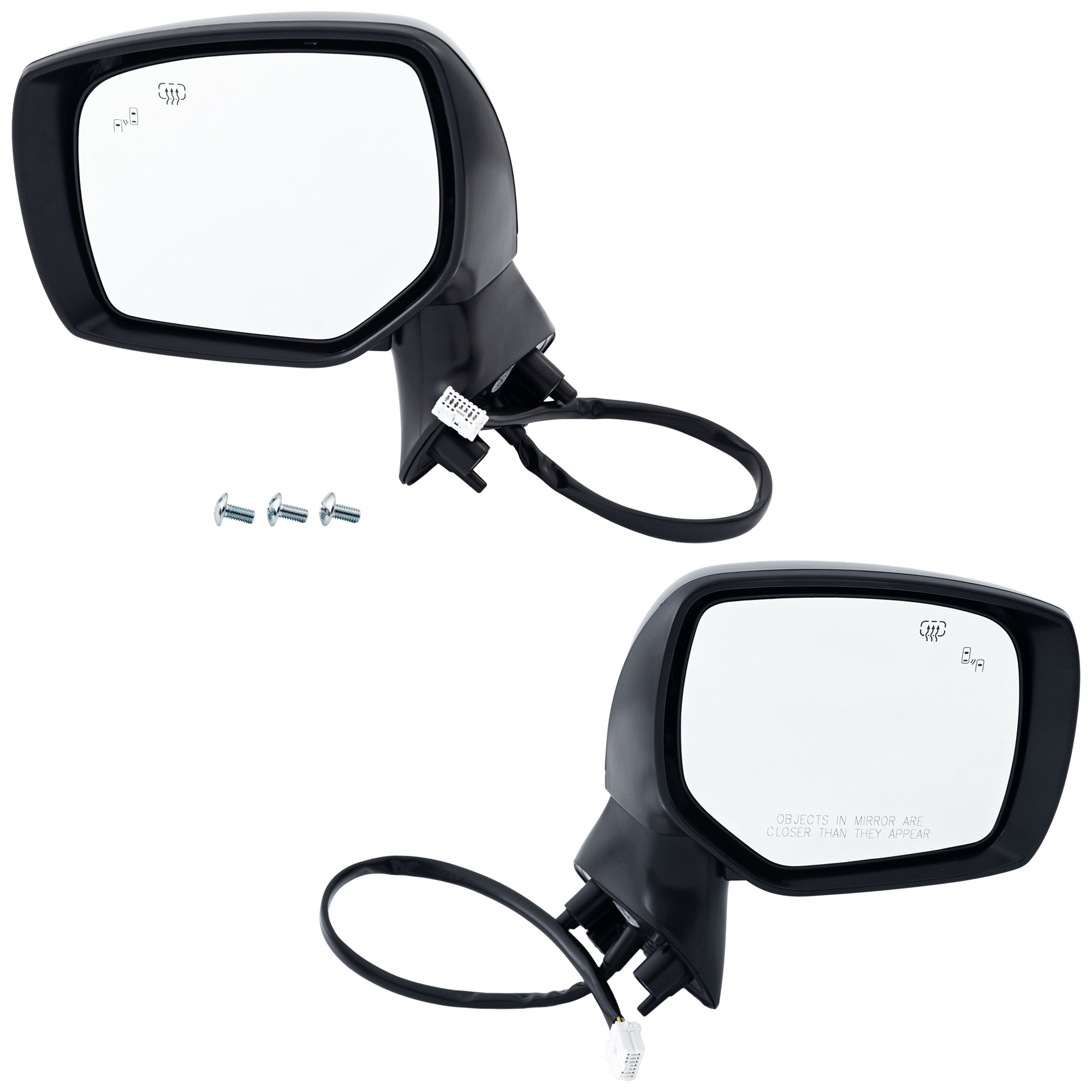 Driver and Passenger Side Mirror, Power Adjust, Heated, Manual Folding, Paintable, No Signal Light, No Memory, No Puddle Light, No Auto-Dim, With Blind Spot Detection in Glass
