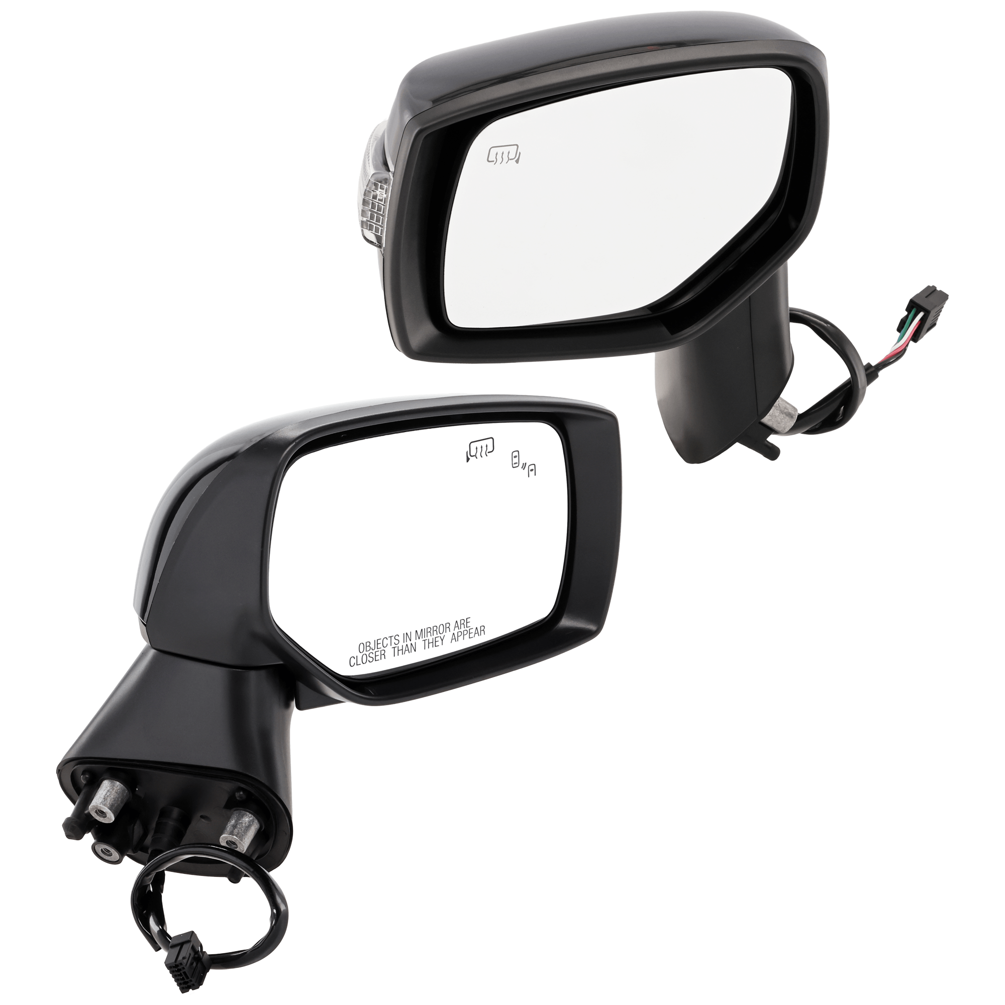 Driver and Passenger Side Mirror, Power Adjust, Heated, Manual Folding, Paintable, In-housing Signal Light, No Memory, No Puddle Light, No Auto-Dim