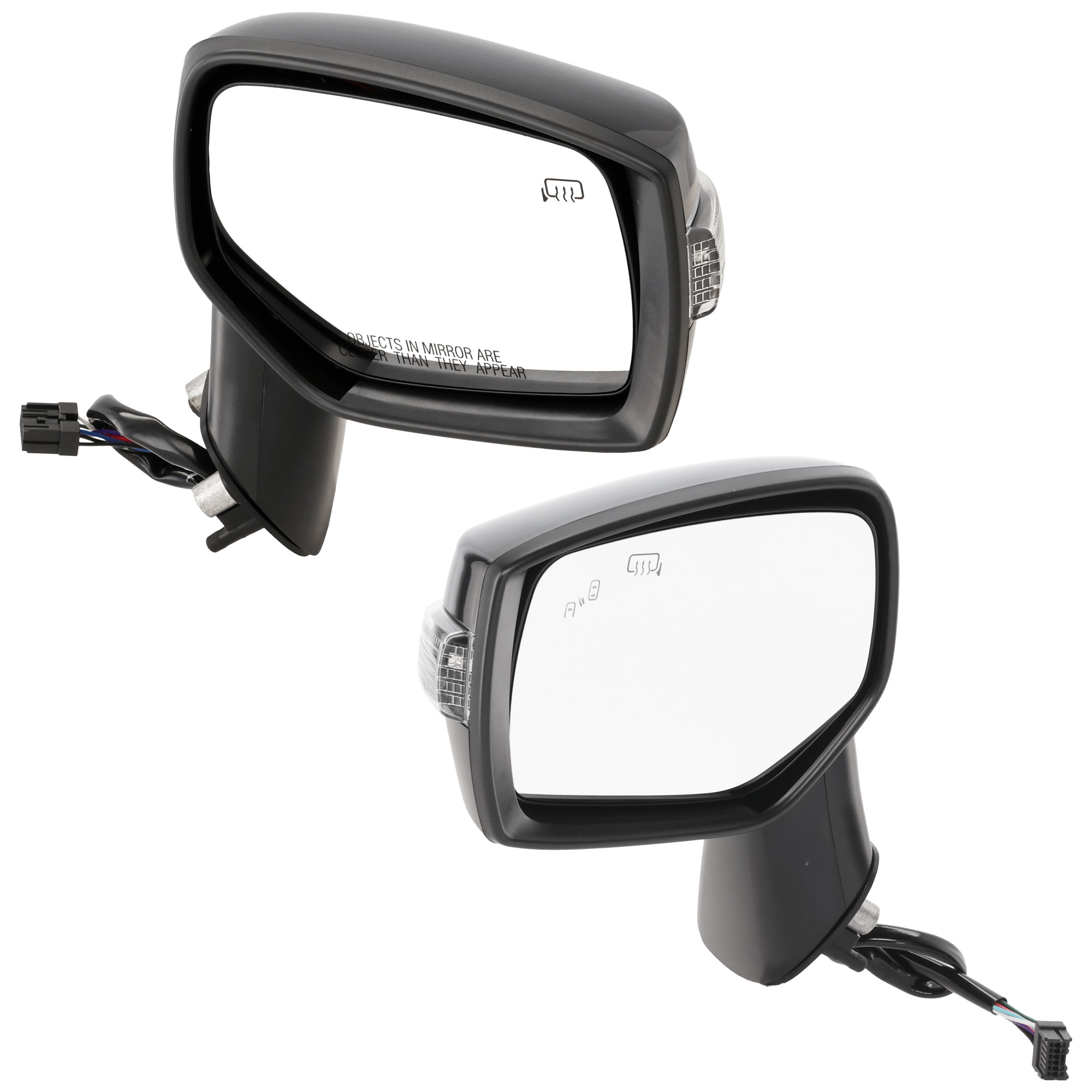 Driver and Passenger Side Mirror, Power Adjust, Heated, Manual Folding, Paintable, In-housing Signal Light, No Memory, No Puddle Light, No Auto-Dim
