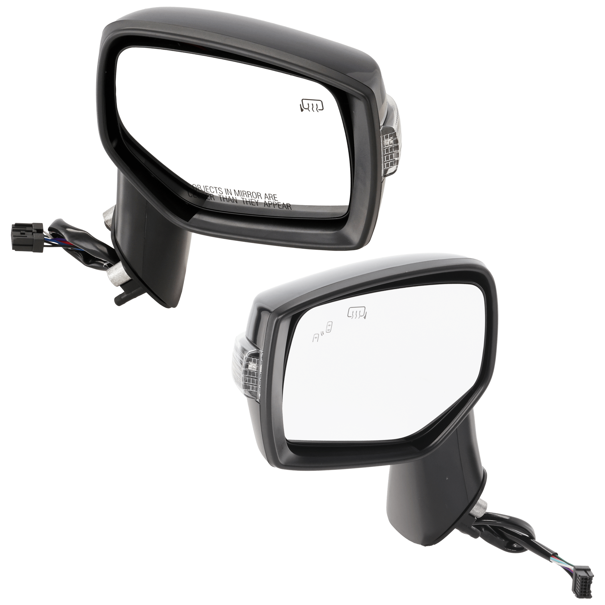 Driver and Passenger Side Mirror, Power Adjust, Heated, Manual Folding, Paintable, In-housing Signal Light, No Memory, No Puddle Light, No Auto-Dim