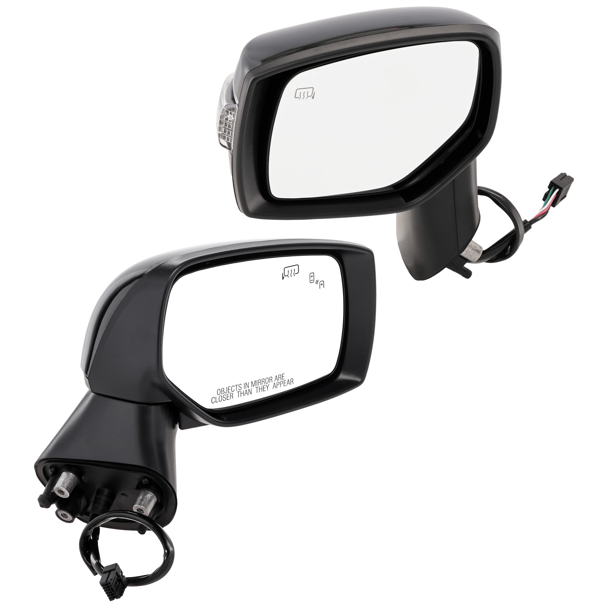 Driver and Passenger Side Mirror, Power Adjust, Heated, Manual Folding, Paintable, In-housing Signal Light, No Memory, No Puddle Light, No Auto-Dim