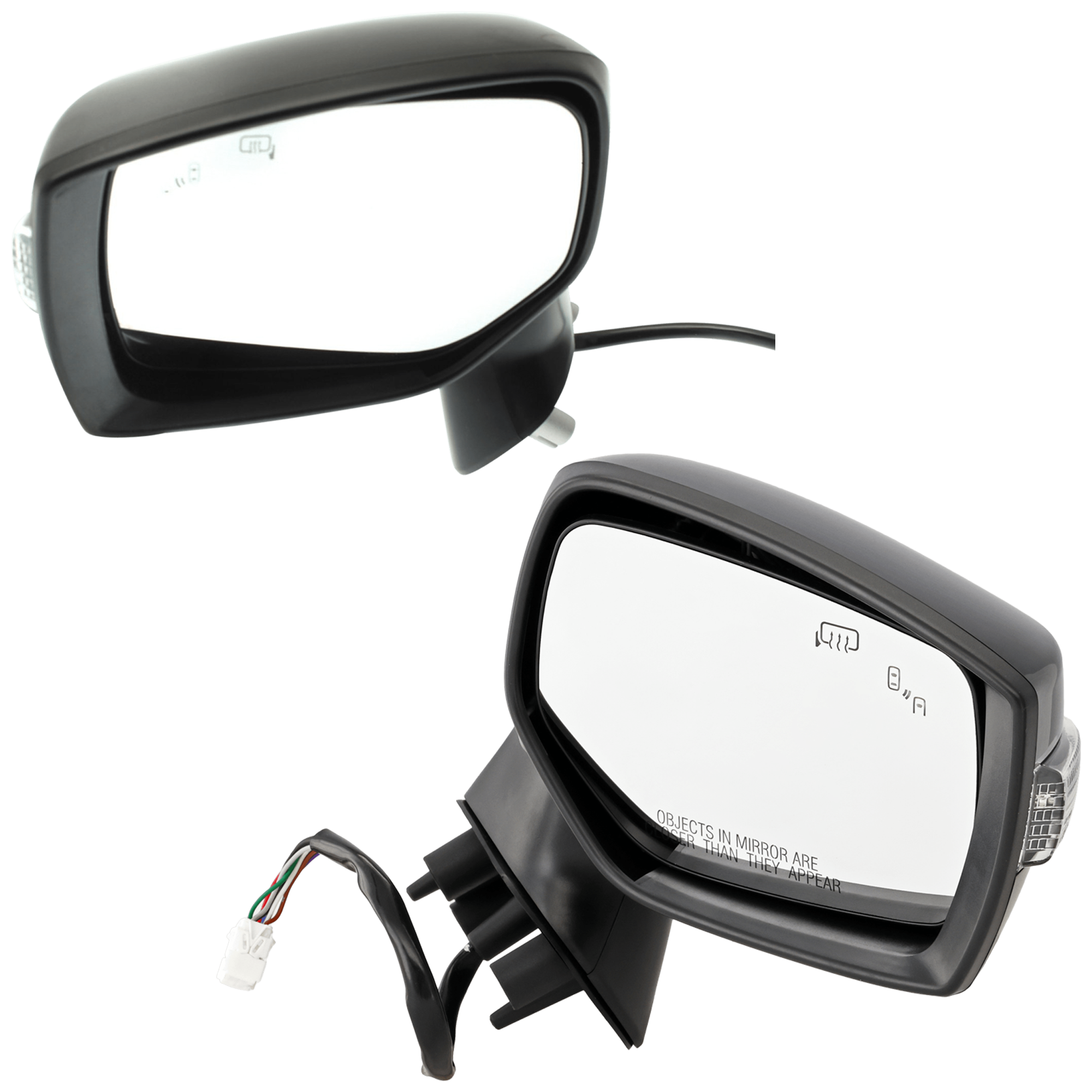 Driver and Passenger Side Mirror, Power Adjust, Heated, Manual Folding, Paintable, In-housing Signal Light, No Memory, No Puddle Light, No Auto-Dim, With Blind Spot Detection in...