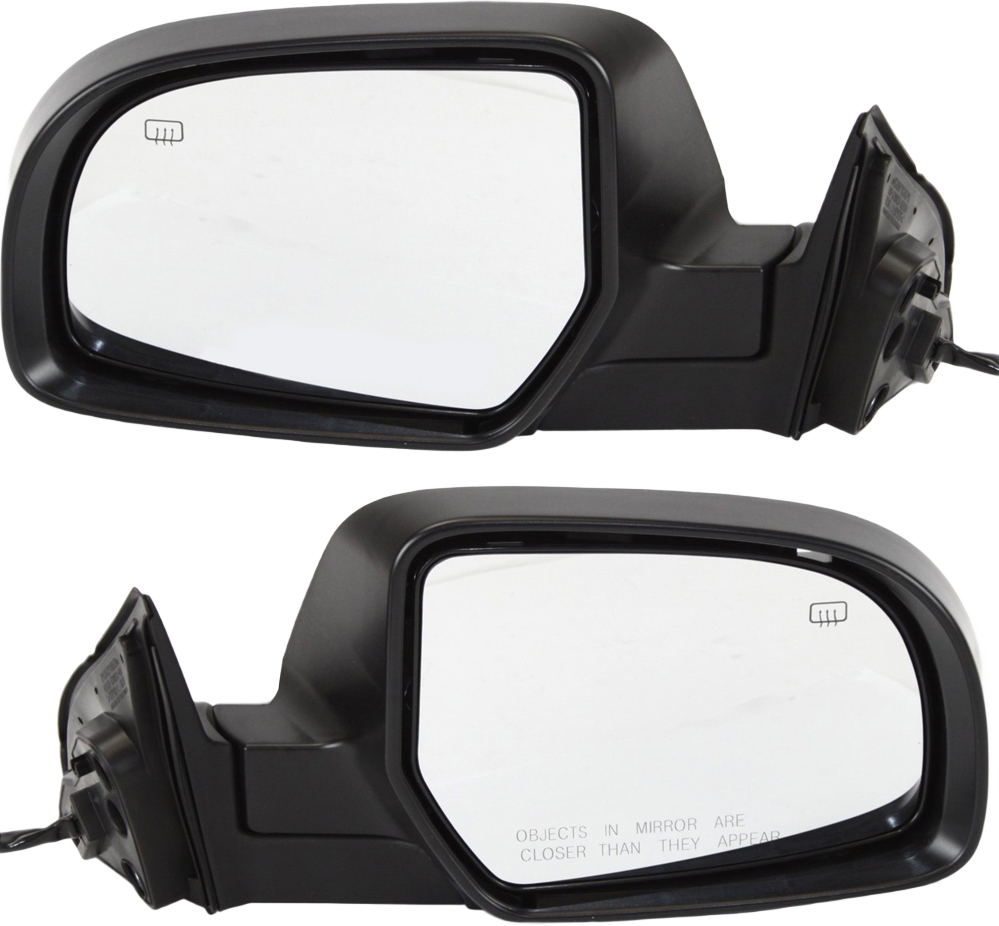 Driver and Passenger Side Mirrors, Power Adjust, Manual Folding, Heated, With 1 Paintable and 1 Textured Black Cap, No Signal Light, Memory, Puddle Light, Auto-Dimming, and...