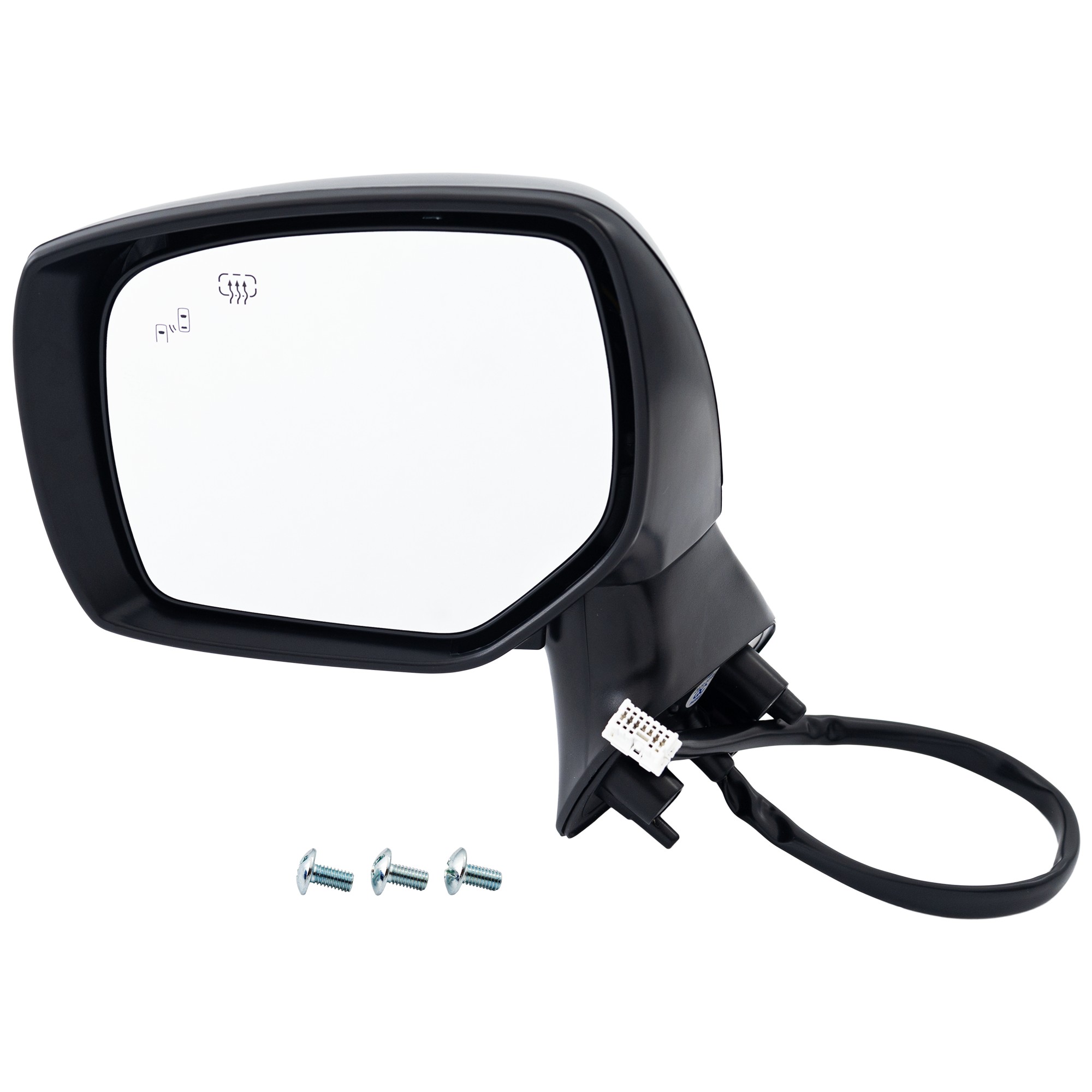 Driver Side Mirror, Power Adjust, Heated, Manual Folding, Paintable, No Signal Light, No Memory, No Puddle Light, No Auto-Dim, With Blind Spot Detection in Glass