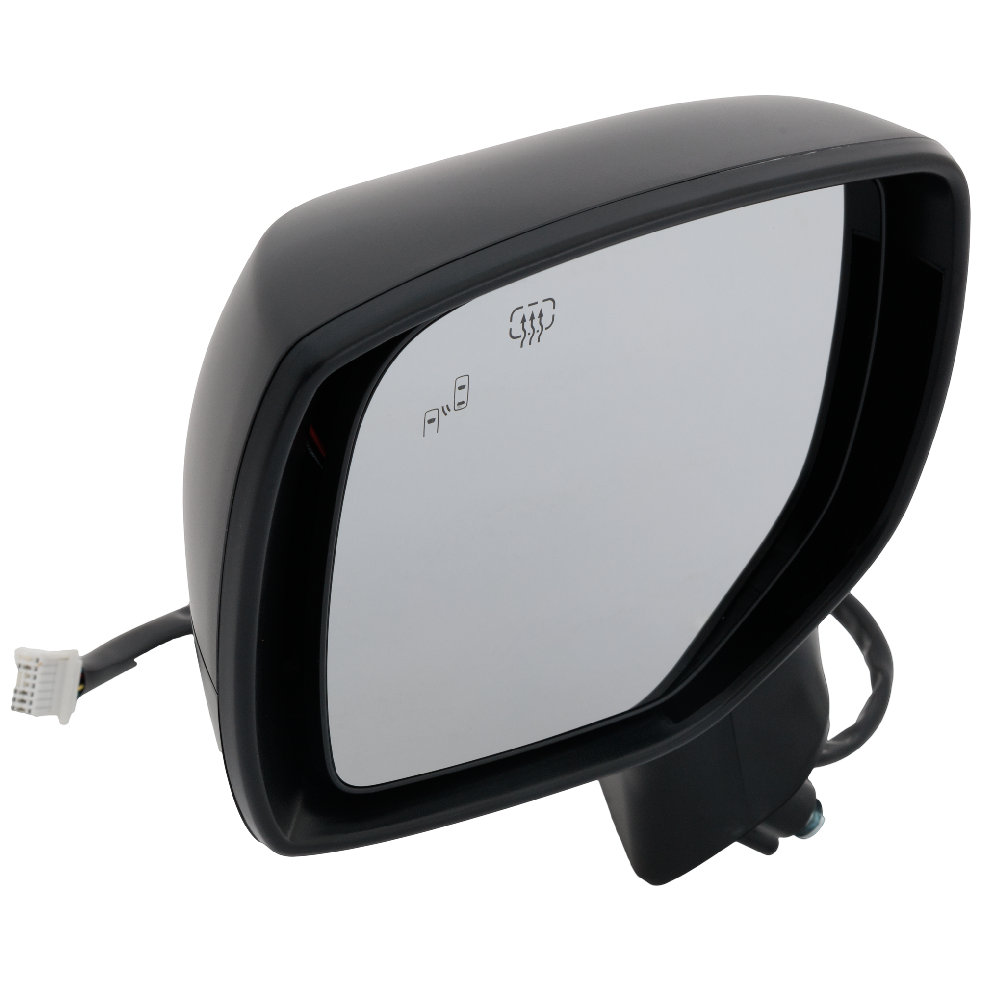 Driver Side Mirror, Power Adjust, Heated, Manual Folding, Textured Black, No Signal Light, No Memory, No Puddle Light, No Auto-Dim, With Blind Spot Detection in Glass