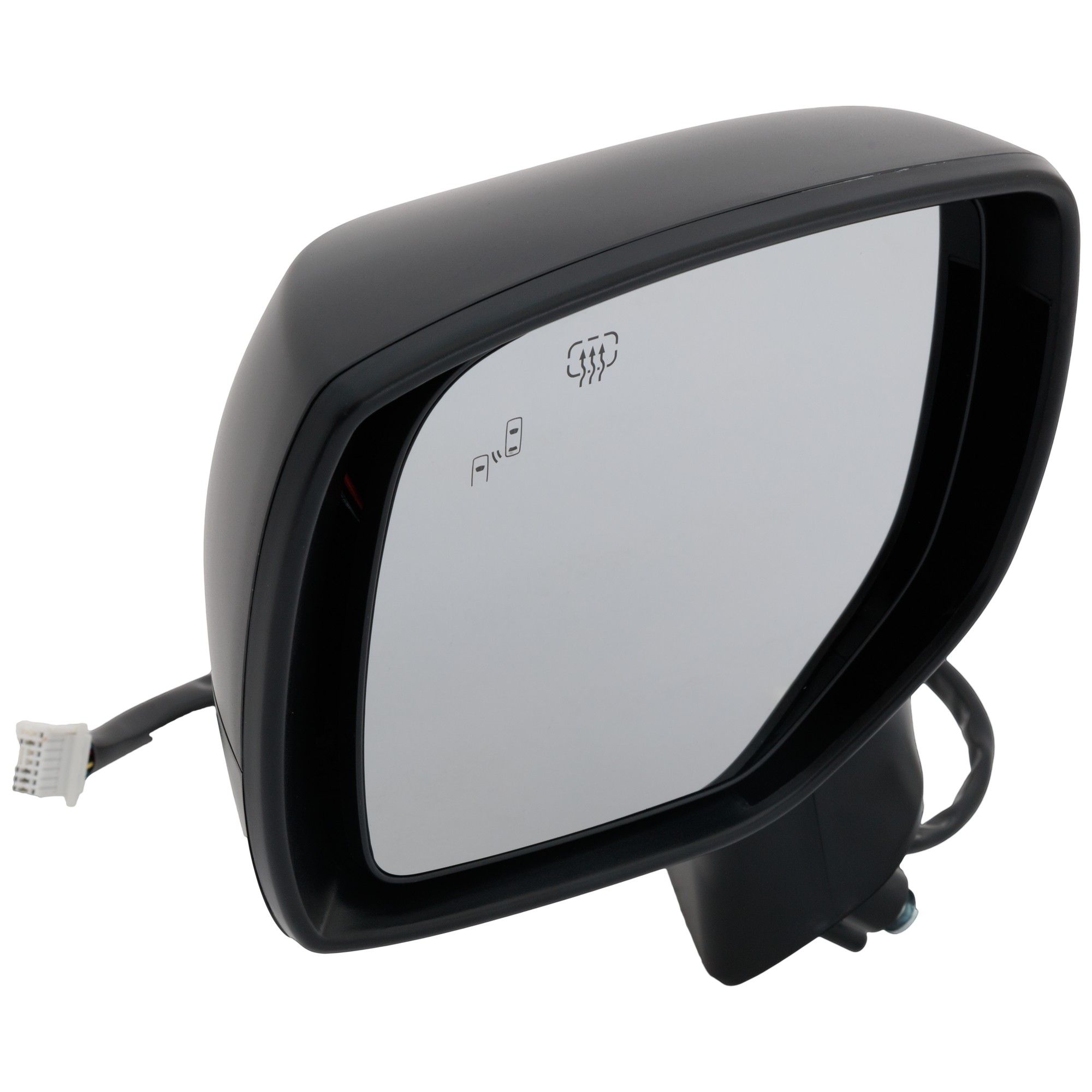 Driver Side Mirror, Power Adjust, Heated, Manual Folding, Textured Black, No Signal Light, No Memory, No Puddle Light, No Auto-Dim, With Blind Spot Detection in Glass