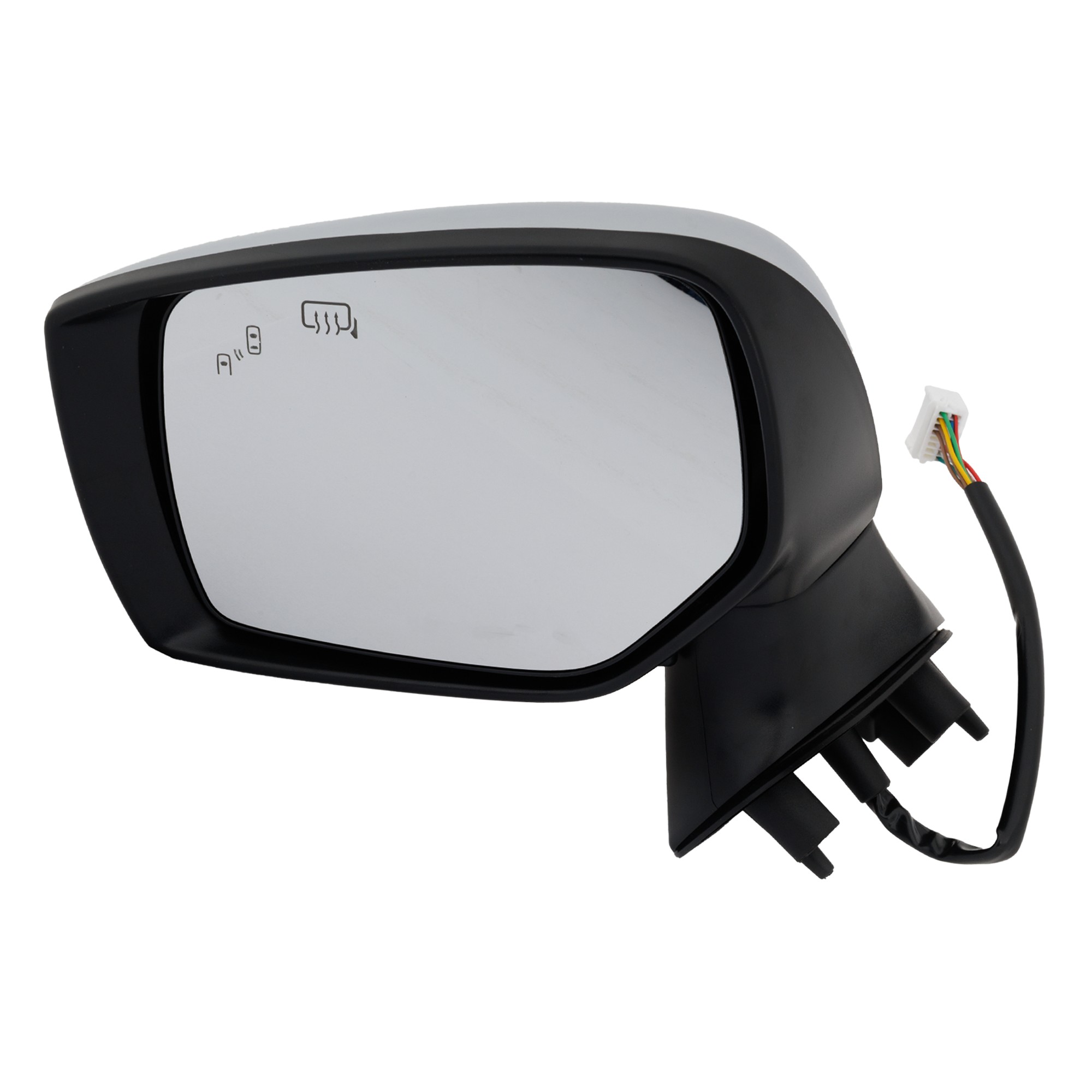 Driver Side Mirror, Power Adjust, Manual Folding, Heated, Chrome, In-housing Signal Light, No Memory, Puddle Light, and Auto-Dimming, With Blind Spot Detection in Glass and Side...