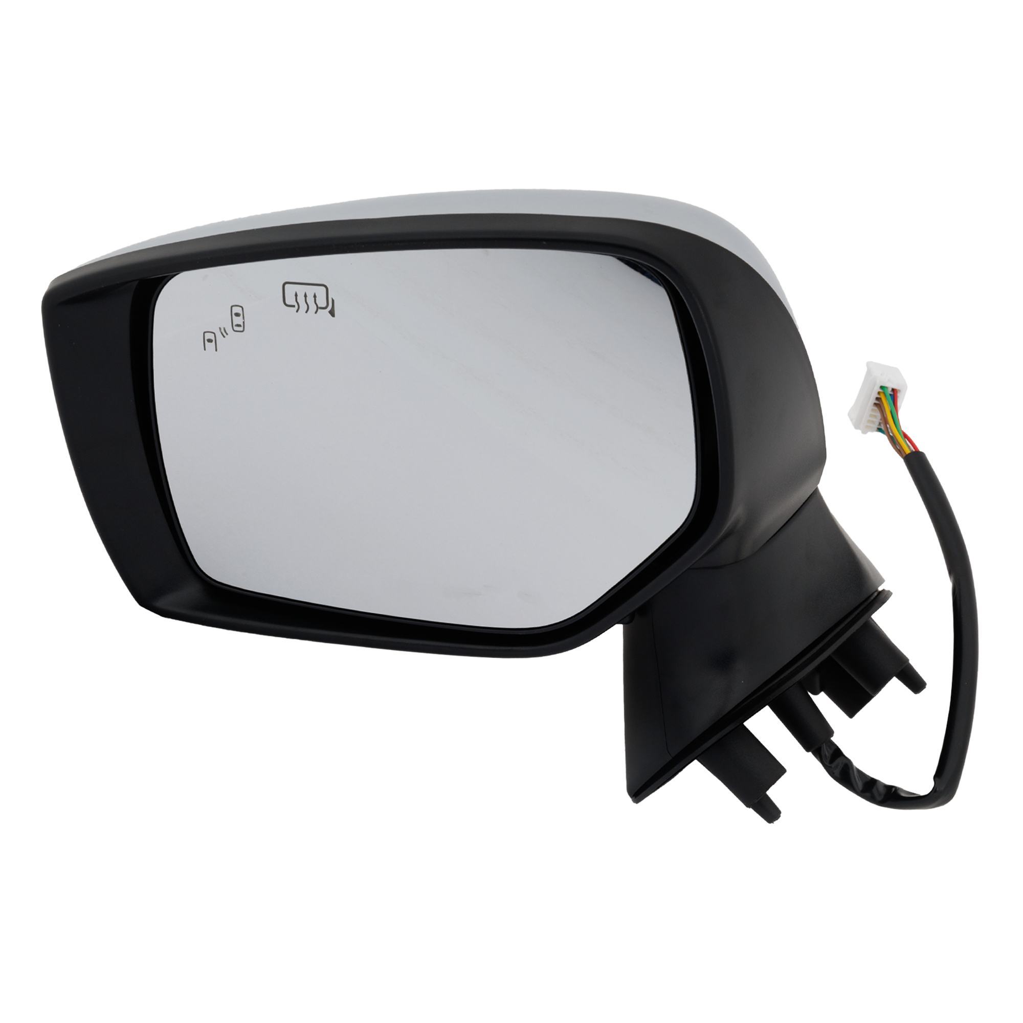 Driver Side Mirror, Power Adjust, Manual Folding, Heated, Chrome, In-housing Signal Light, No Memory, Puddle Light, and Auto-Dimming, With Blind Spot Detection in Glass and Side...