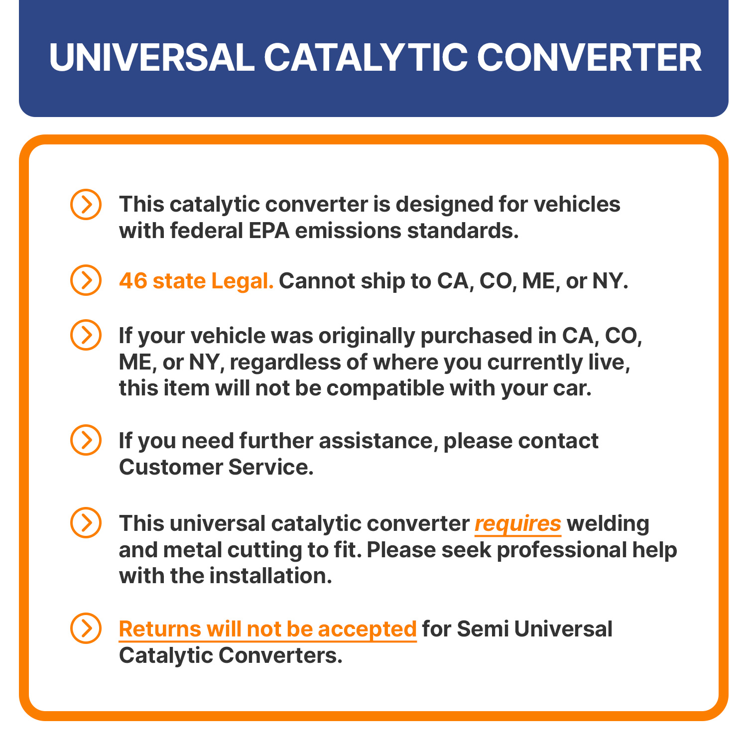70249 No Returns Accepted - Catalytic Converter, Federal EPA Standard, 46-State Legal (Cannot ship to CA, CO, NY or ME), Standard Series, Semi-Universal (Welding Required) - Image 3