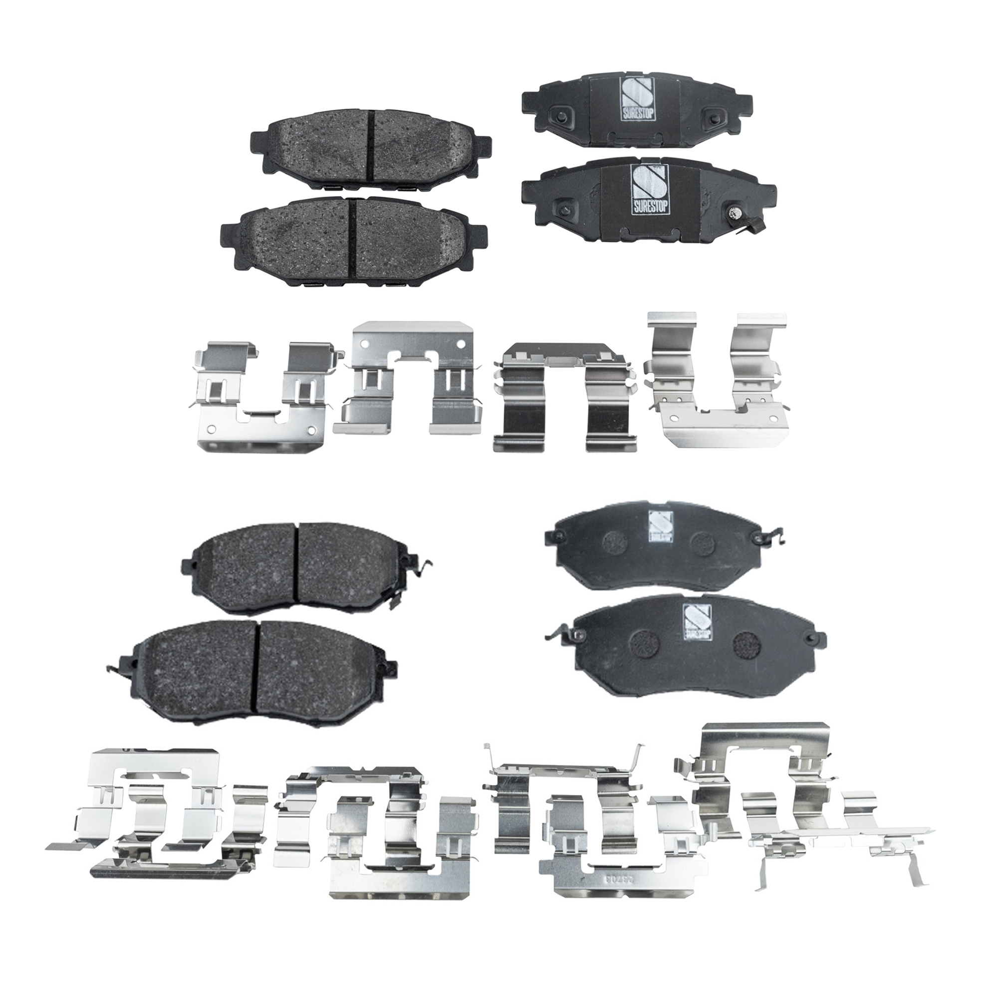 Front and Rear Brake Pad Sets, Organic - Front; Ceramic - Rear Pad Material