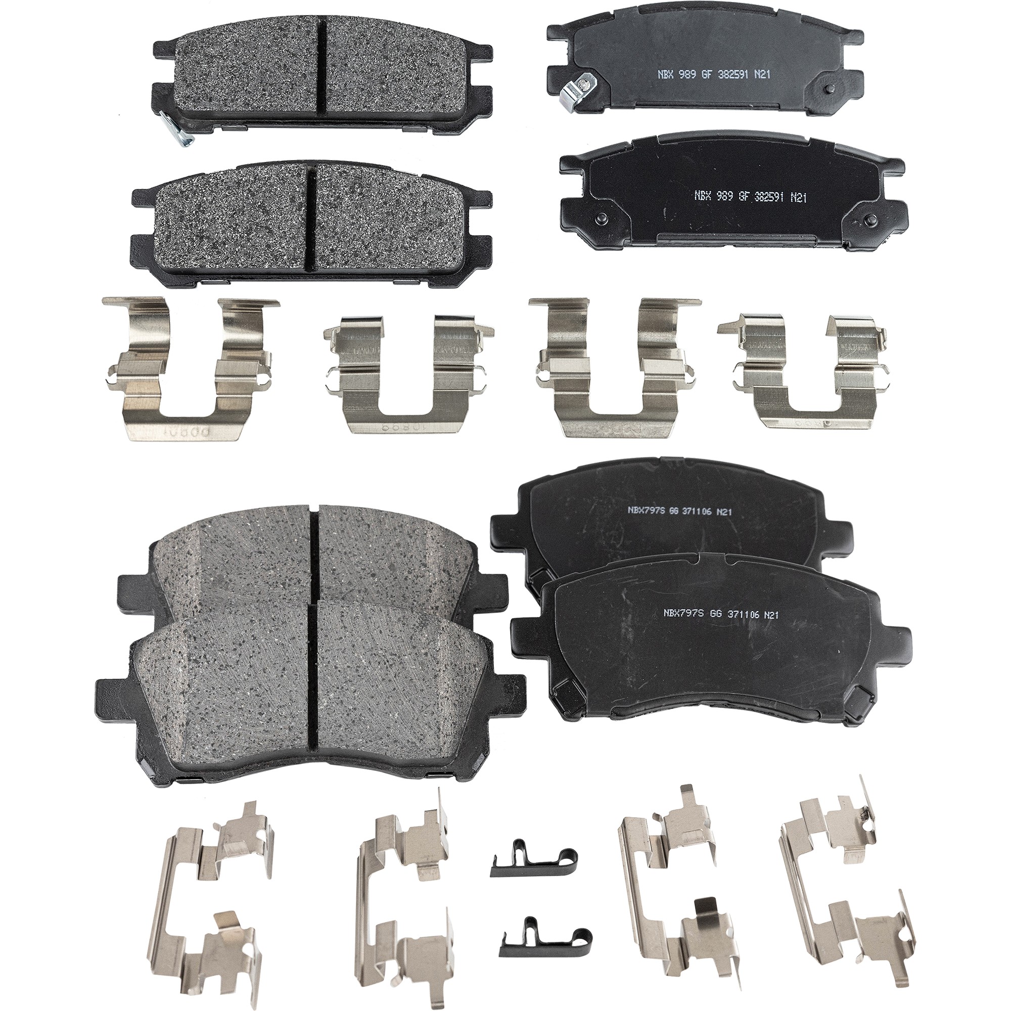 Front and Rear Brake Pad Sets, Pro-Line Series, Ceramic - Front; Semi-Metallic - Rear Pad Material