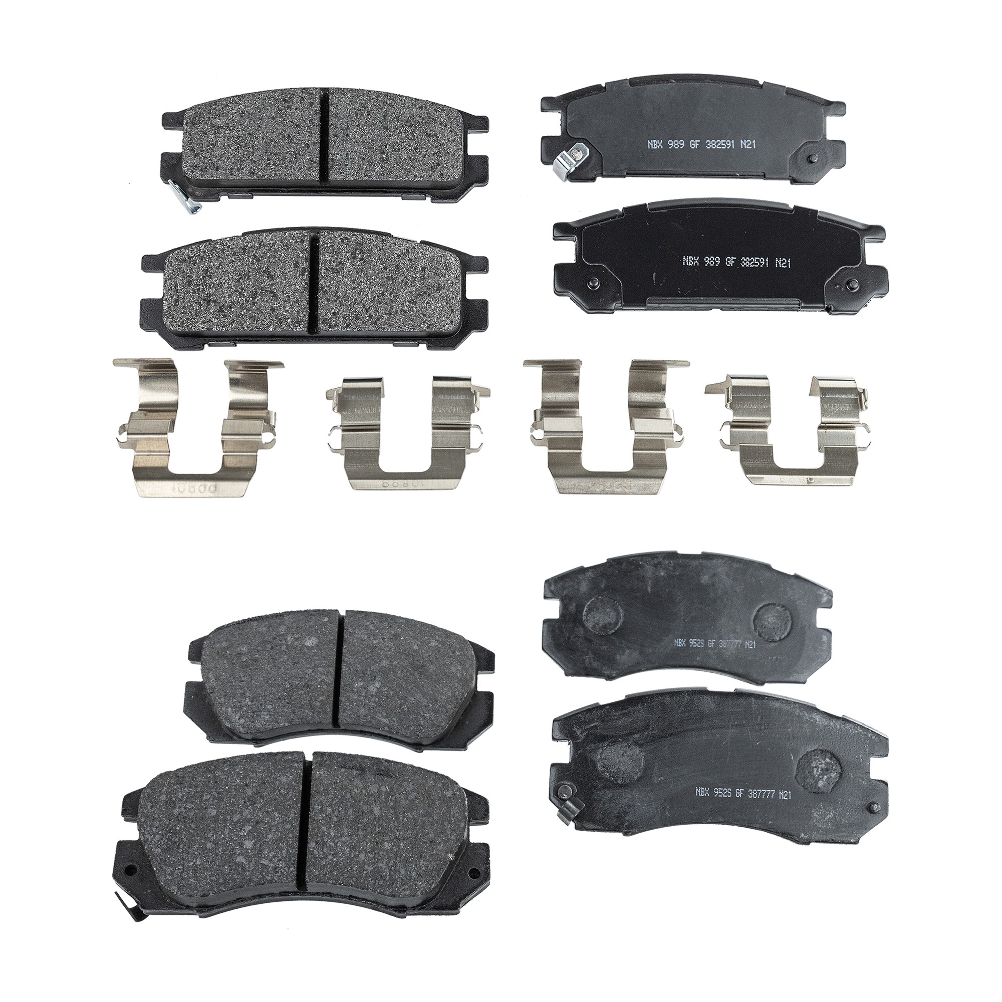 Front and Rear Brake Pad Sets, Pro-Line Series, Organic - Front; Semi-Metallic - Rear Pad Material