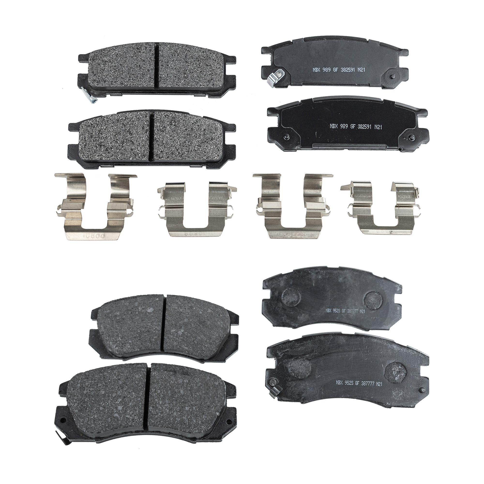 Front and Rear Brake Pad Sets, Pro-Line Series, Organic - Front; Semi-Metallic - Rear Pad Material